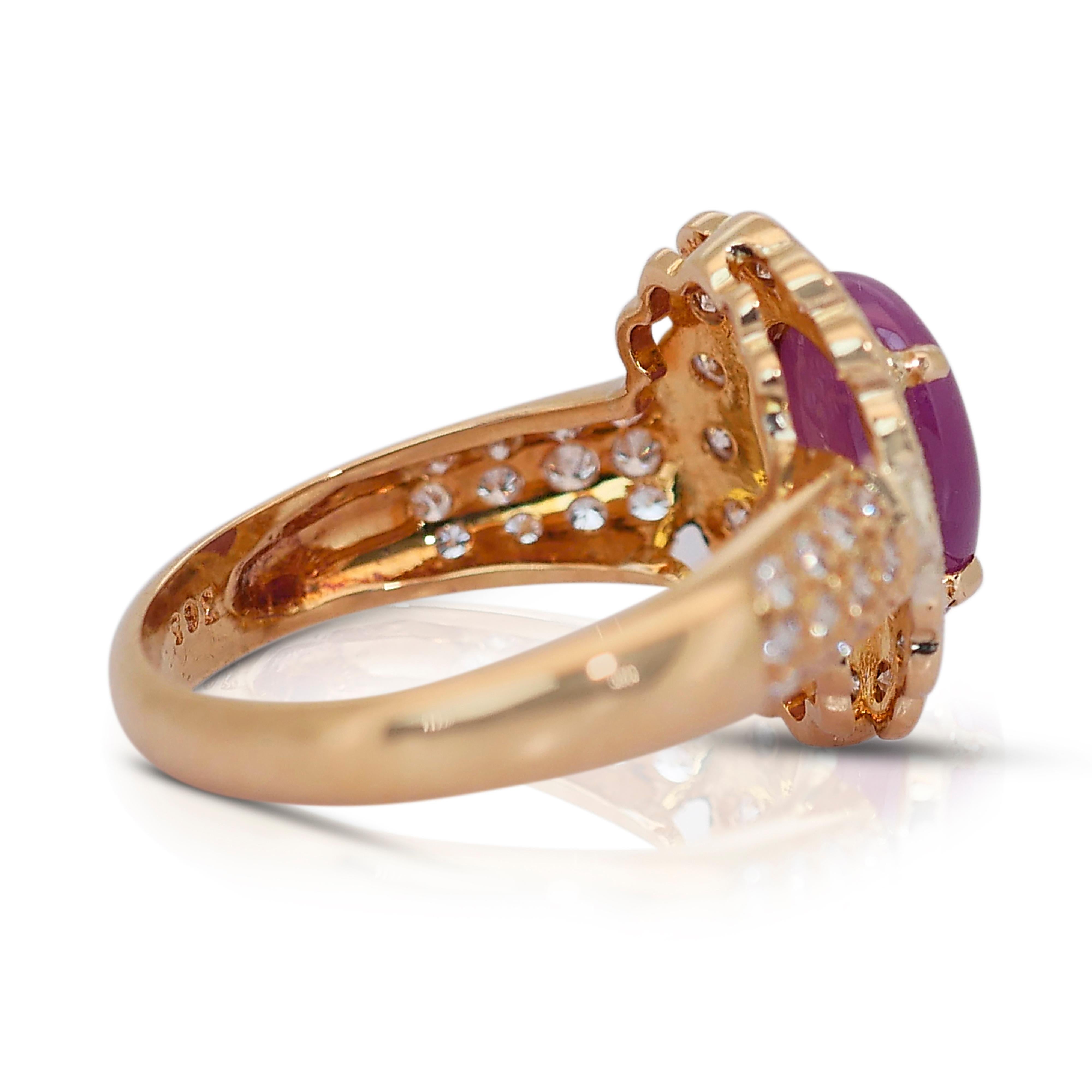 Precioso Anillo de Cóctel de Rubí Estrella y Diamantes de 2,92 ct en Oro Amarillo de 18k - IGI en venta 1