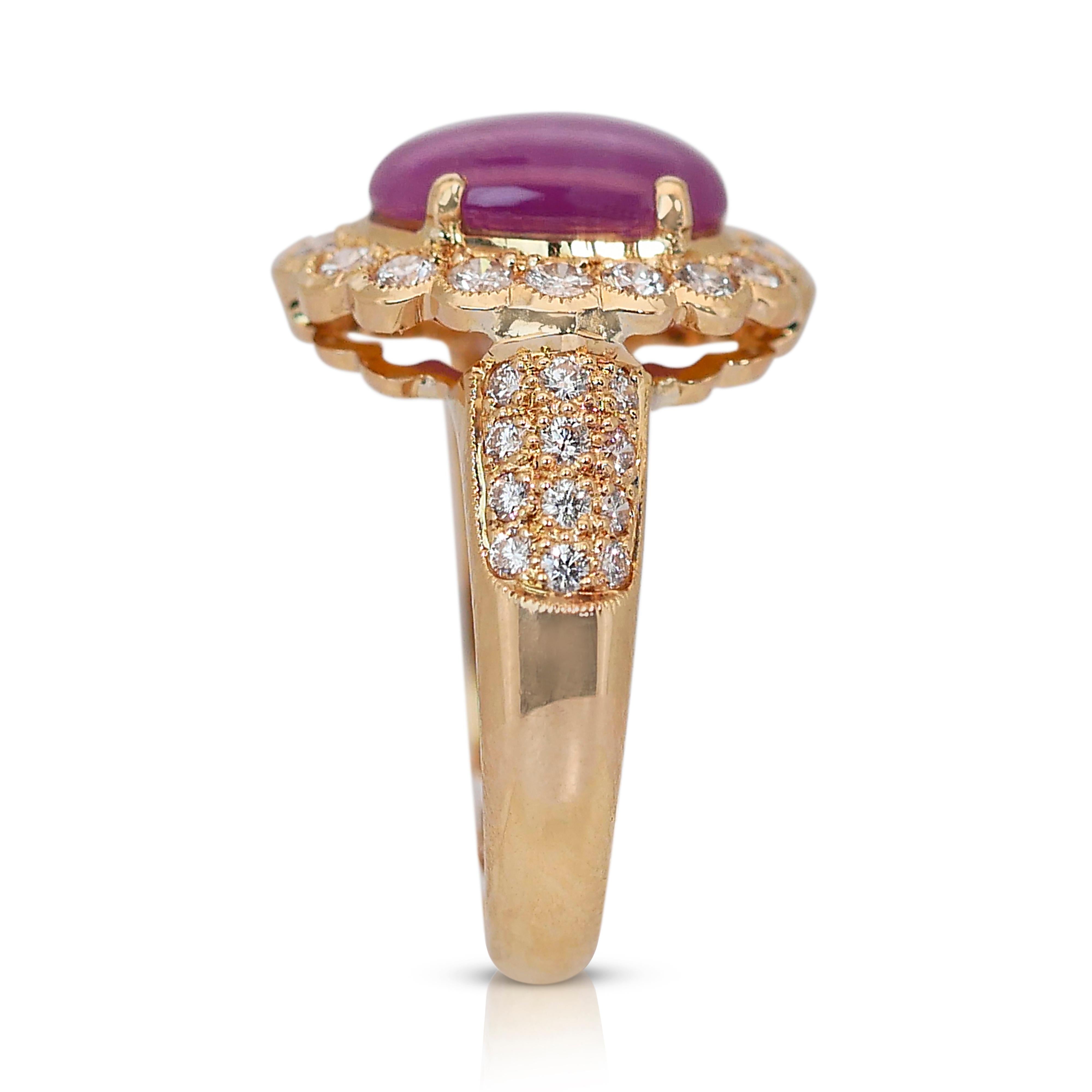 Precioso Anillo de Cóctel de Rubí Estrella y Diamantes de 2,92 ct en Oro Amarillo de 18k - IGI en venta 2