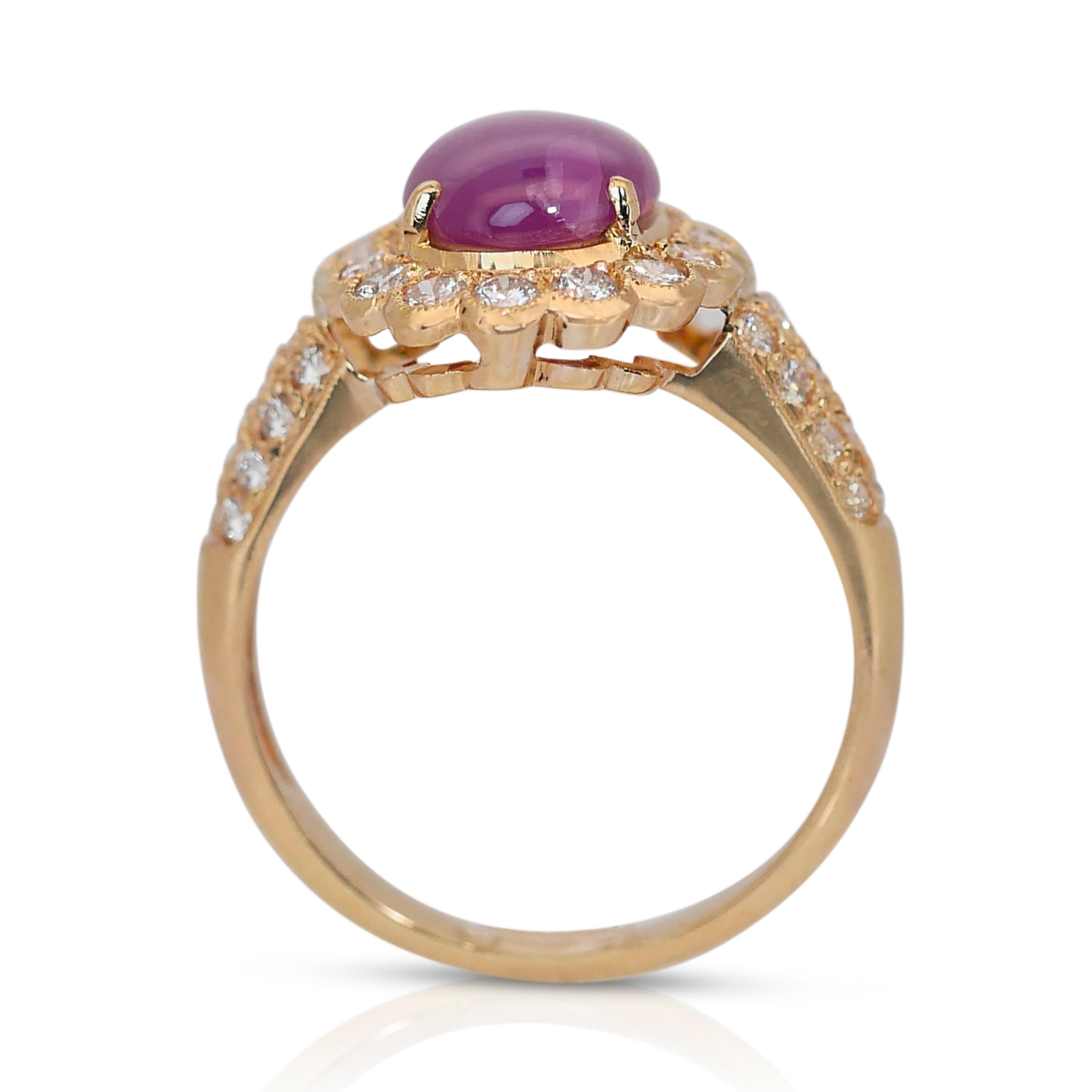 Precioso Anillo de Cóctel de Rubí Estrella y Diamantes de 2,92 ct en Oro Amarillo de 18k - IGI en venta 3