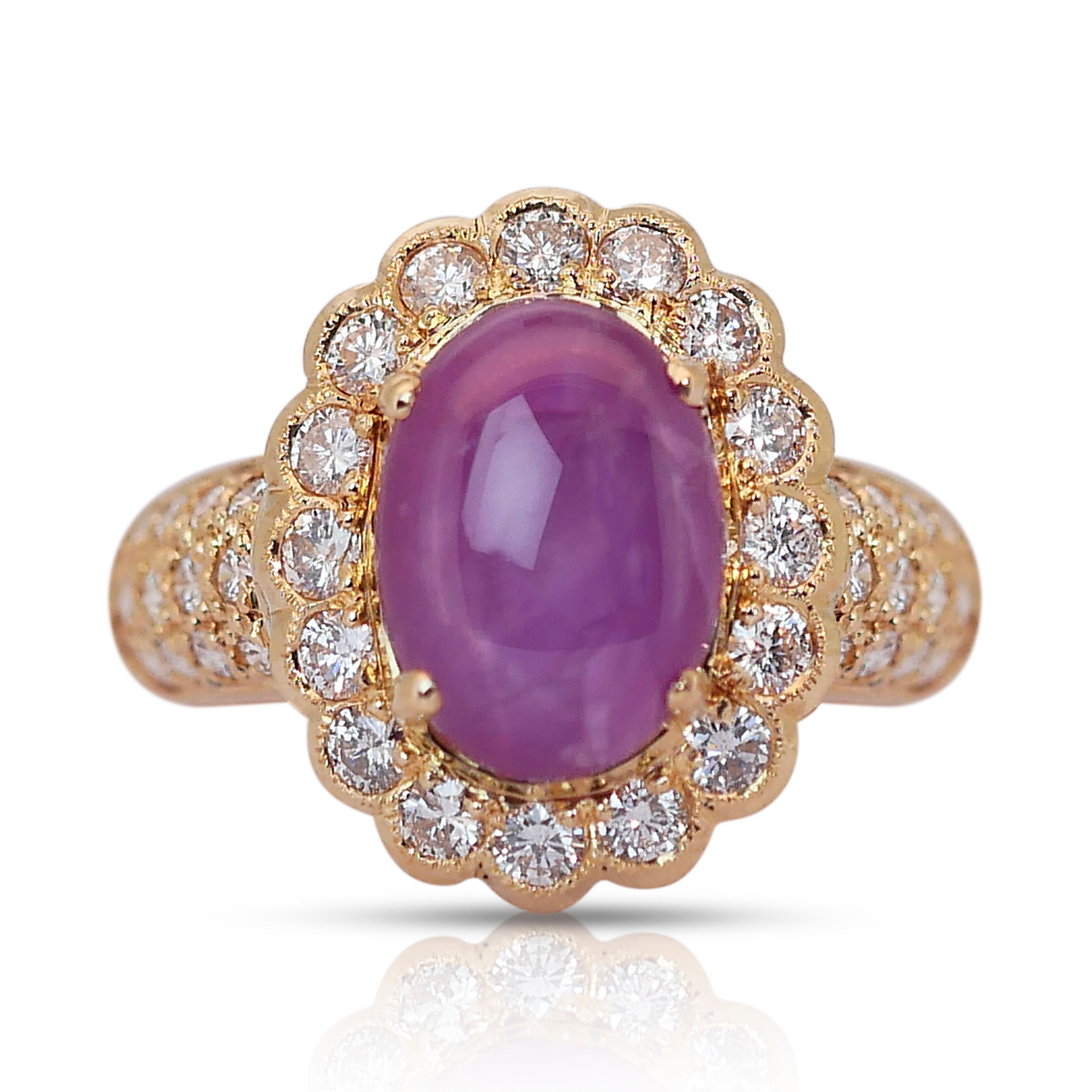 Precioso Anillo de Cóctel de Rubí Estrella y Diamantes de 2,92 ct en Oro Amarillo de 18k - IGI en venta 4