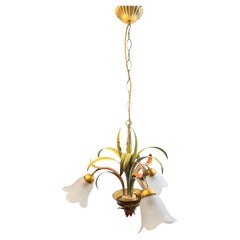 Beautiful 3 Light Italian Tole Florentine Florence Chandelier, vintage 1970s