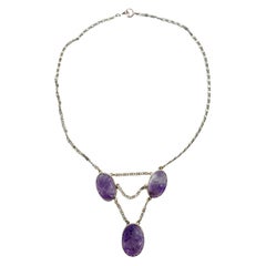 Beautiful 3 Pendant Violet Fluorite & Silver Necklace 