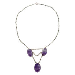 Beautiful 3 Pendant Violet Fluorite & Silver Necklace