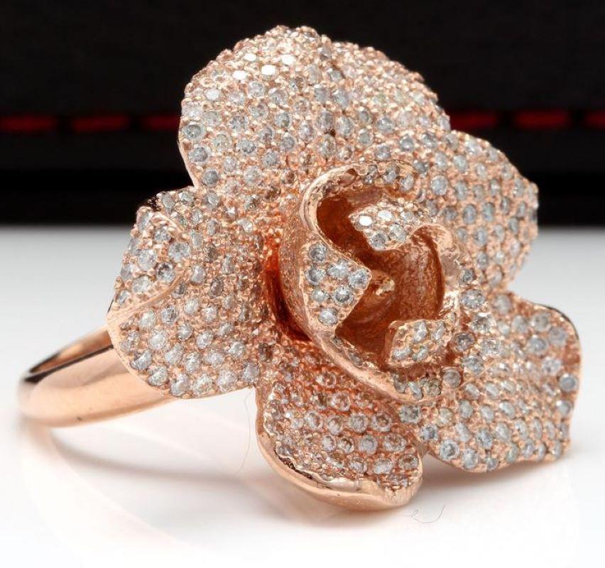 Beautiful 3.00 Carats Natural Diamond 14K Solid Rose Gold Ring

Stamped: 14K

Total Natural Round Cut Diamonds Weight: Approx. 3.00 Carats (color F-G / Clarity VS2-SI1)

Flower Measures: 27.00 x 24.70mm

Ring size: 7 (we offer free re-sizing upon
