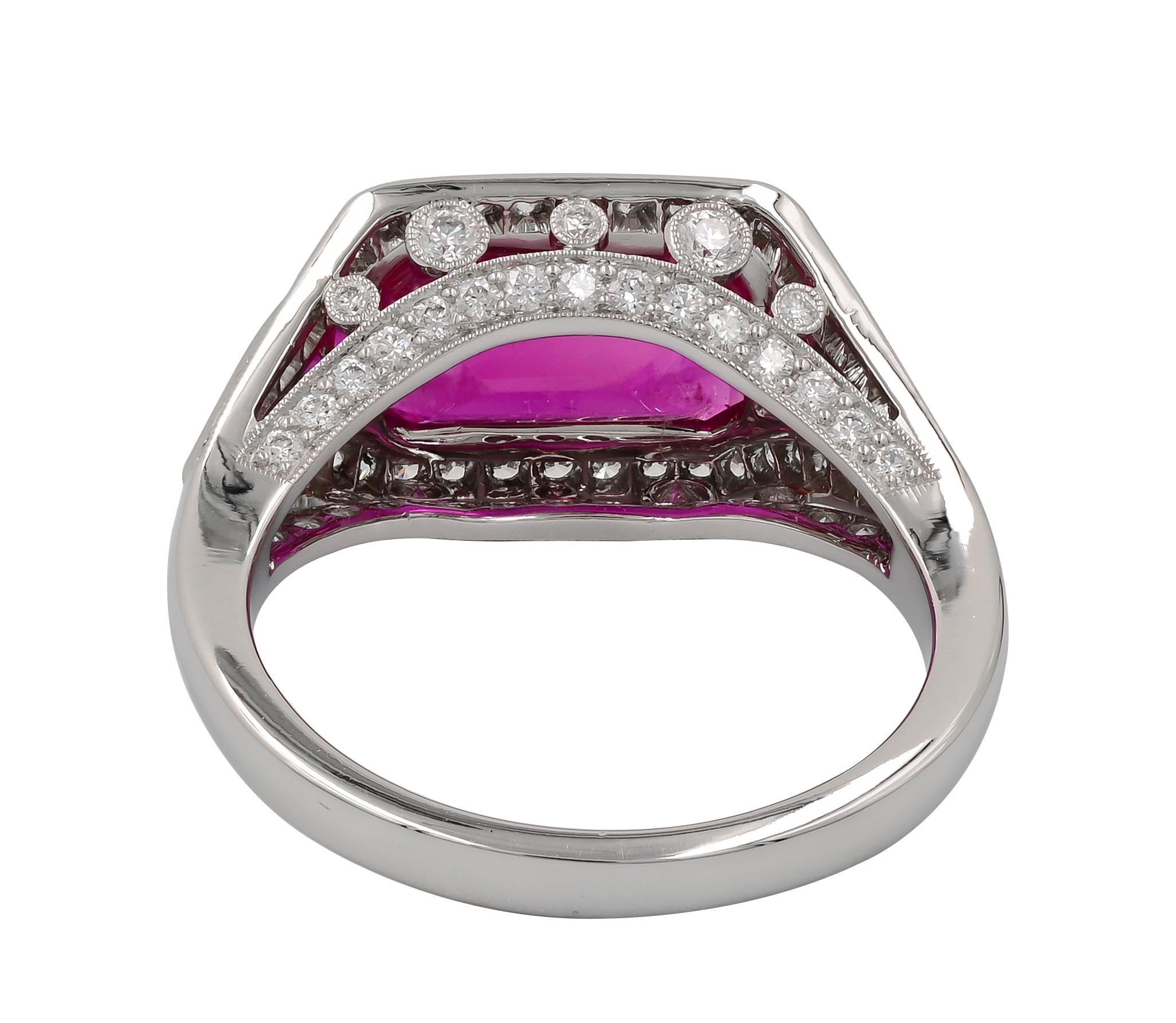Sophia D. 3.52 Carat Ruby and Diamond Art Deco Platinum Ring In New Condition For Sale In New York, NY