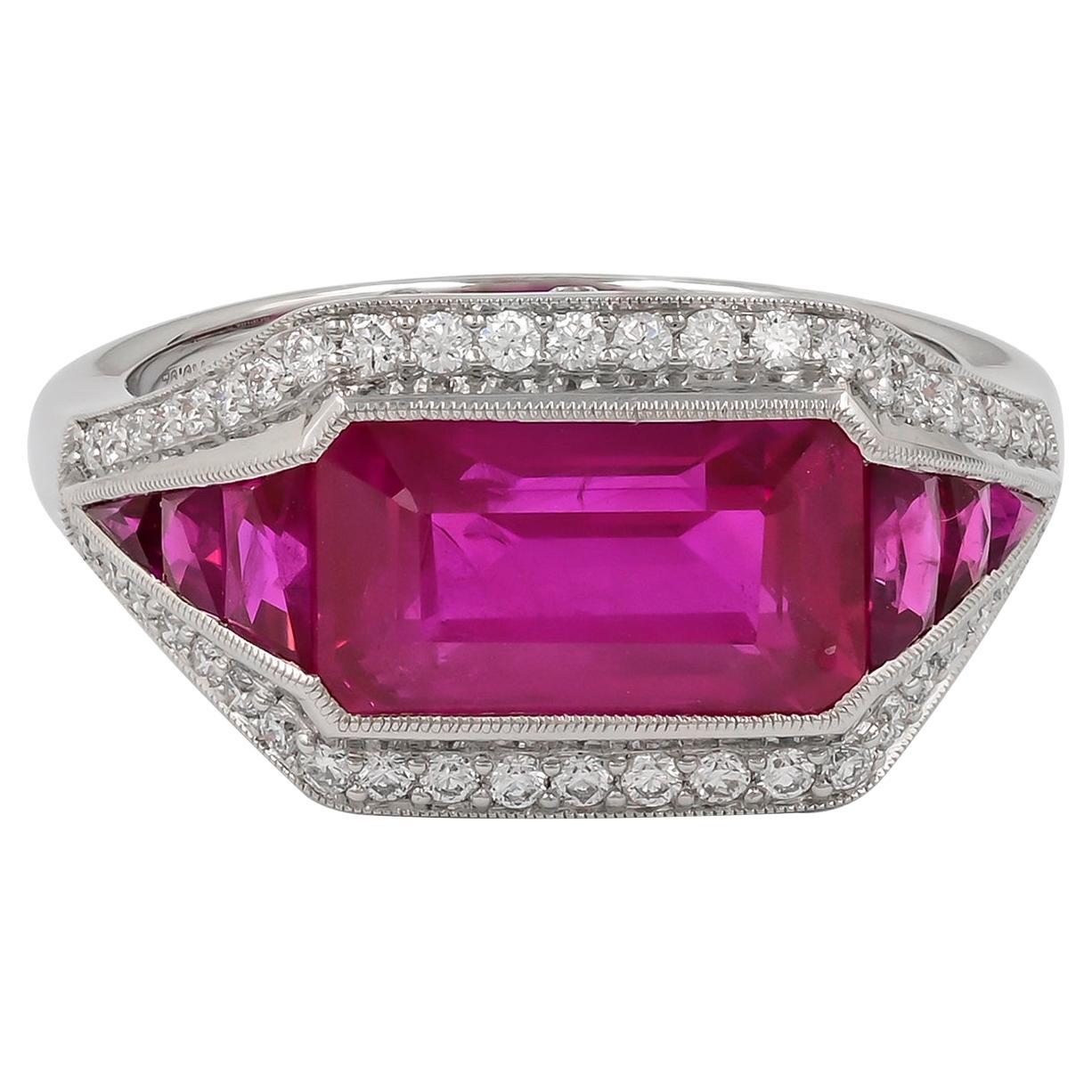 Sophia D. 3.52 Carat Ruby and Diamond Art Deco Platinum Ring For Sale