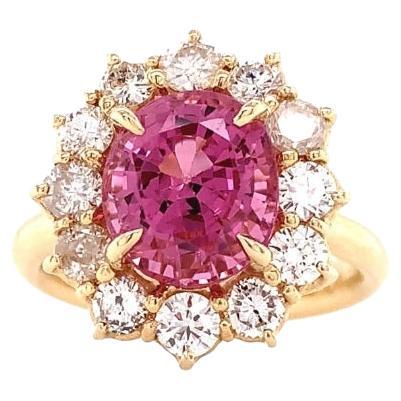 NEW GIA 3.67CT Untreated Natural Hot Pink Spinel Diamond Ring 14K Yellow Gold  For Sale