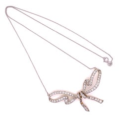 Diamond Bow Platinum Edwardian Necklace Estate Fine Jewelry