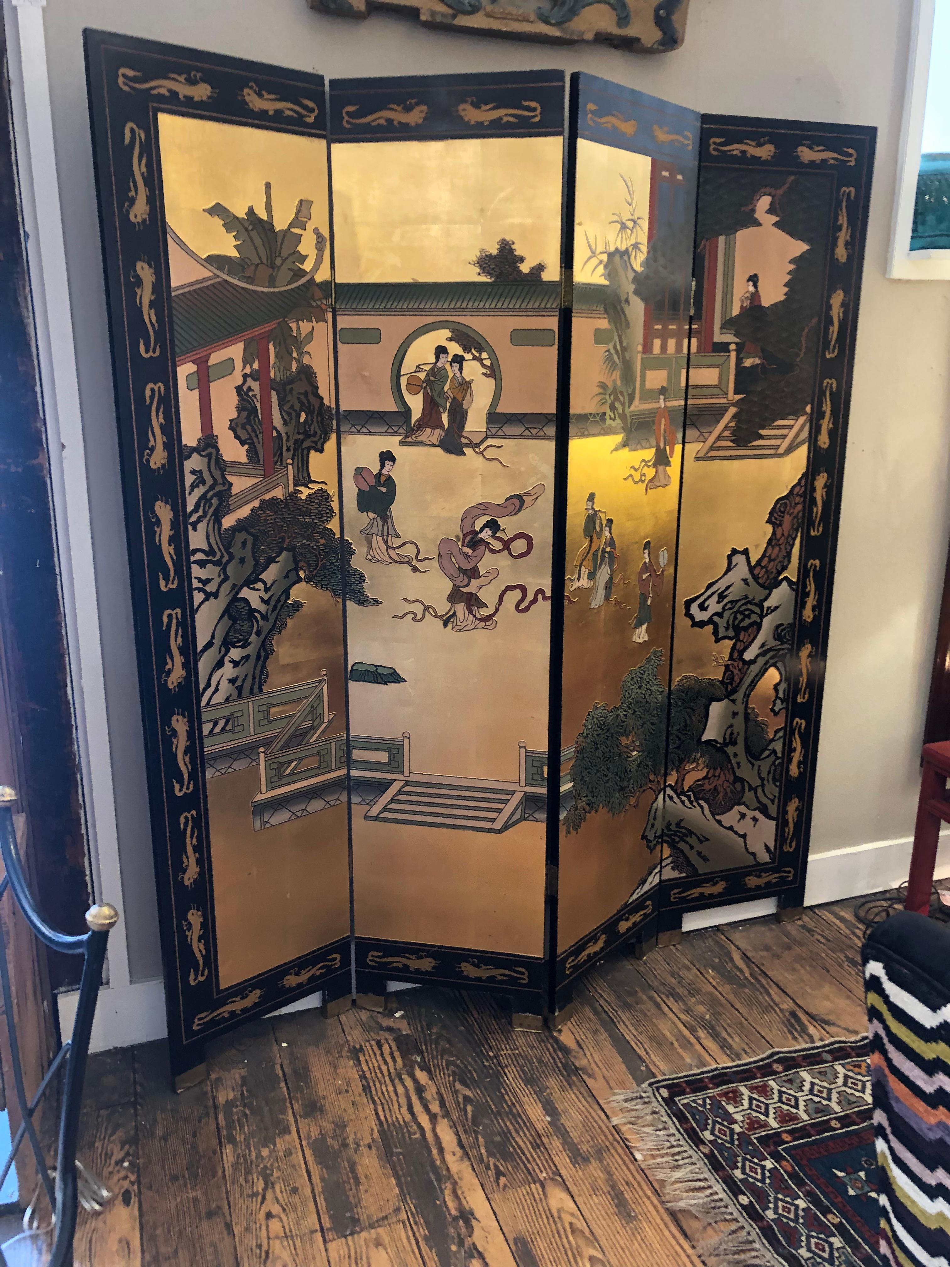 Beautiful 4 Panel Coromandel Asian Screen 2