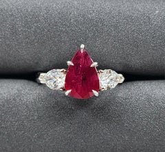 Beautiful 3.02 ct GIA Certified Natural Burma Ruby & Diamond Ring, Platinum