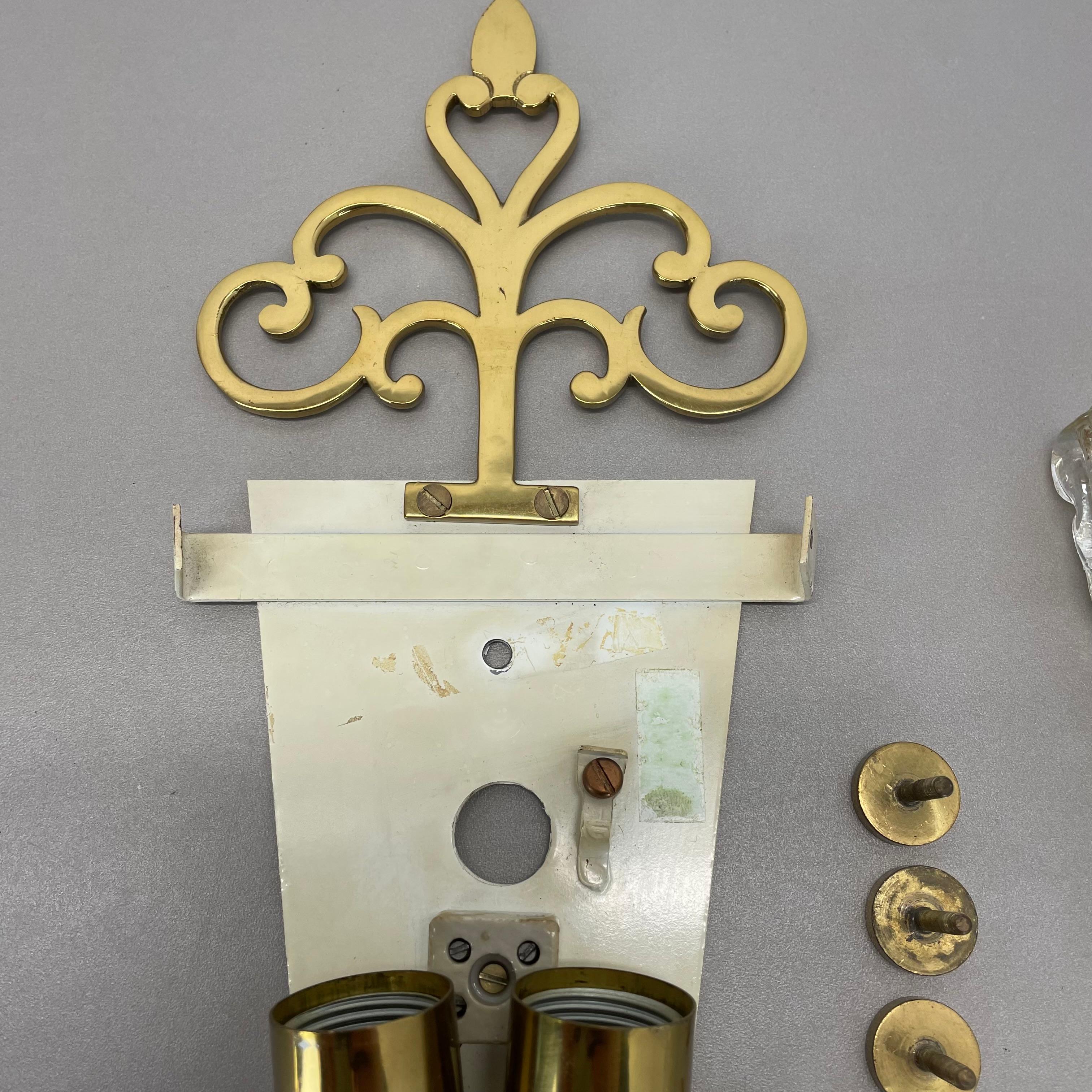 bellissima applique di 41 cm in ottone e vetro di ghiaccio in stile Kalmar, Germania anni '70 in vendita 4