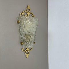 beautiful 41cm brass and Ice Glass Wall Light Sconce Kalmar Style, Germany 1970s