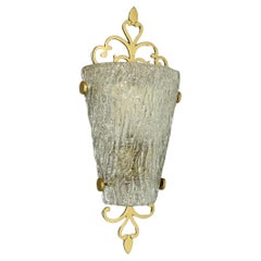 beautiful 41cm brass and Ice Glass Wall Light Sconce Kalmar Style, Germany 1970s