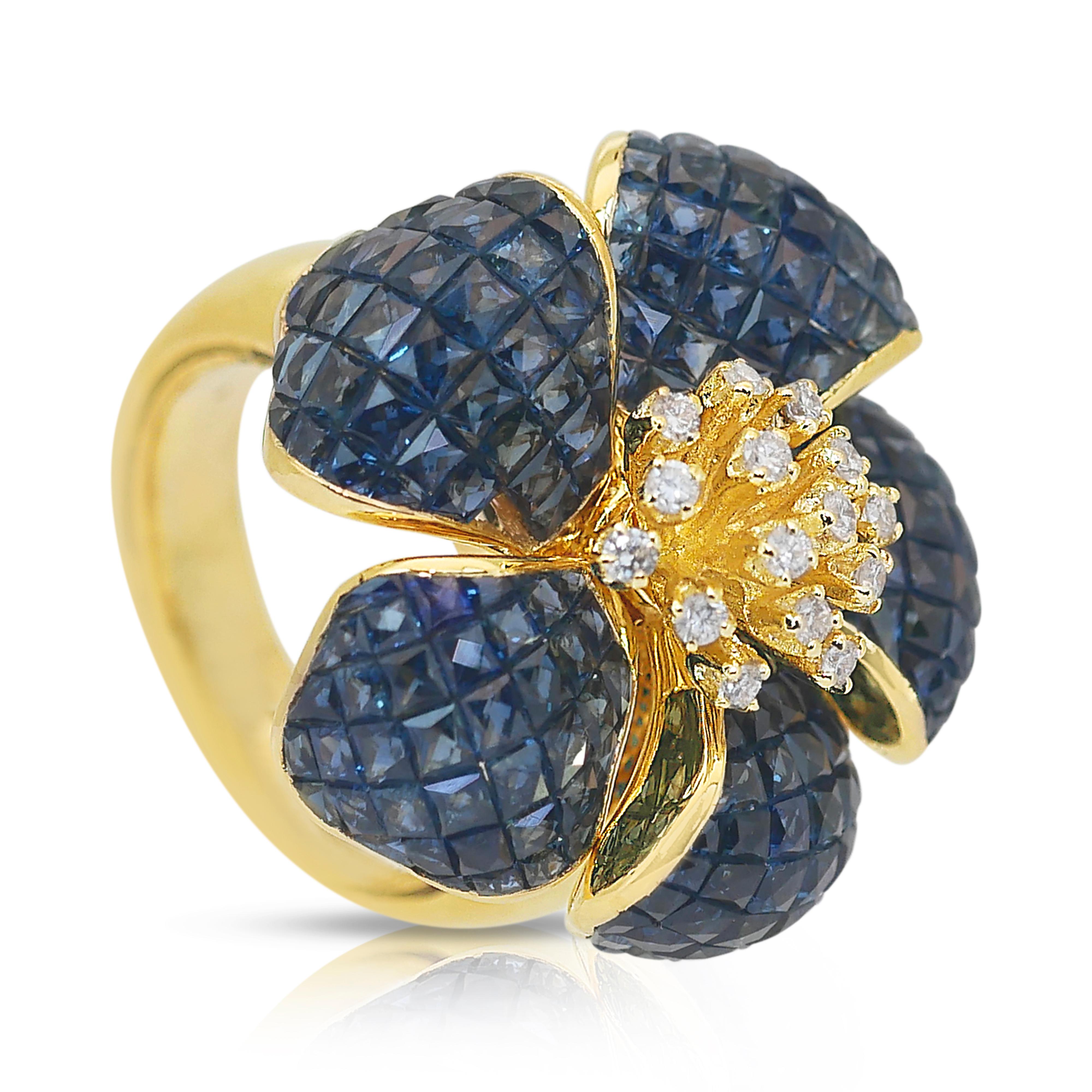 Magnifique bague cocktail en or jaune 14 carats, saphirs et diamants de 4,20 carats Neuf - En vente à רמת גן, IL