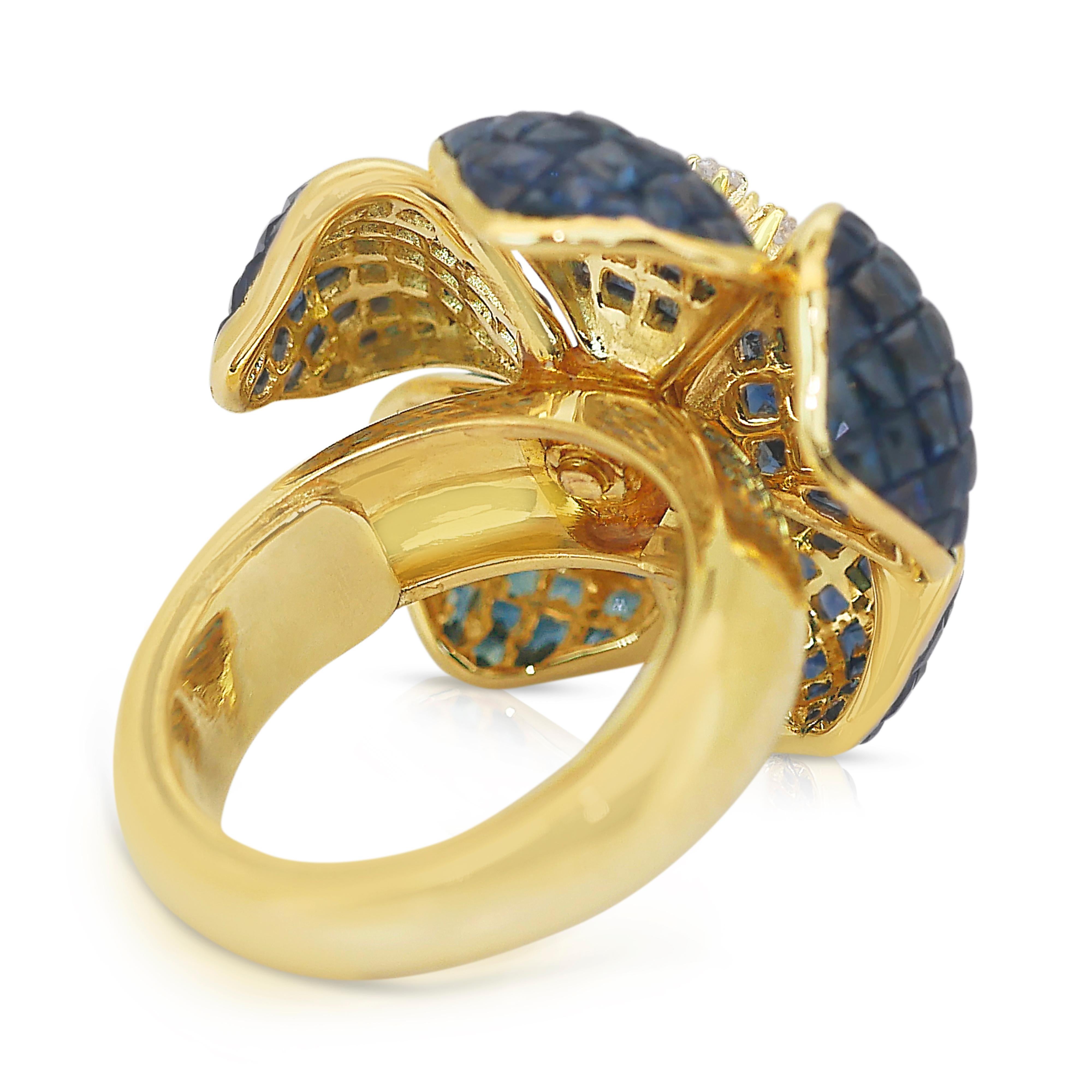 Magnifique bague cocktail en or jaune 14 carats, saphirs et diamants de 4,20 carats Pour femmes en vente