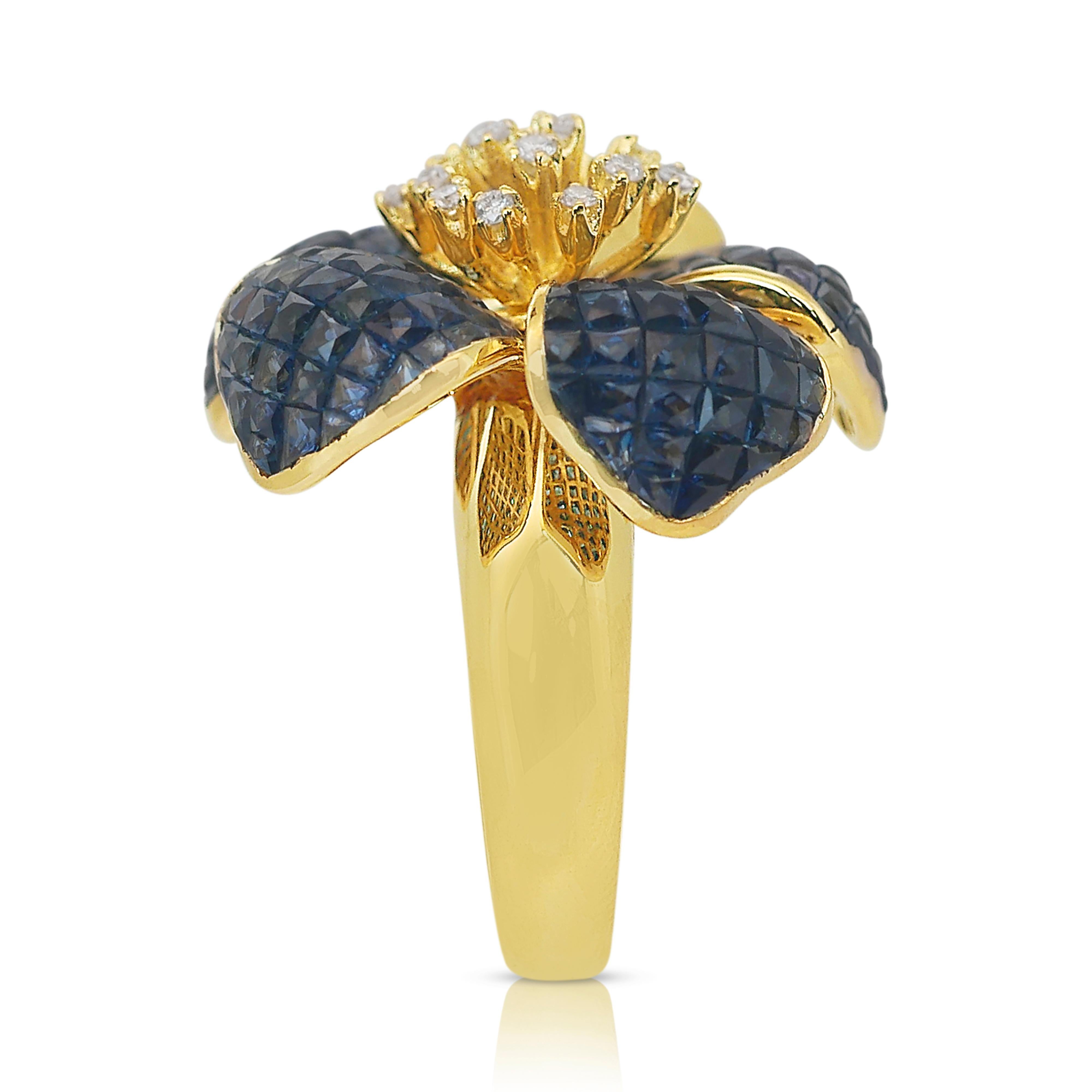 Magnifique bague cocktail en or jaune 14 carats, saphirs et diamants de 4,20 carats en vente 2