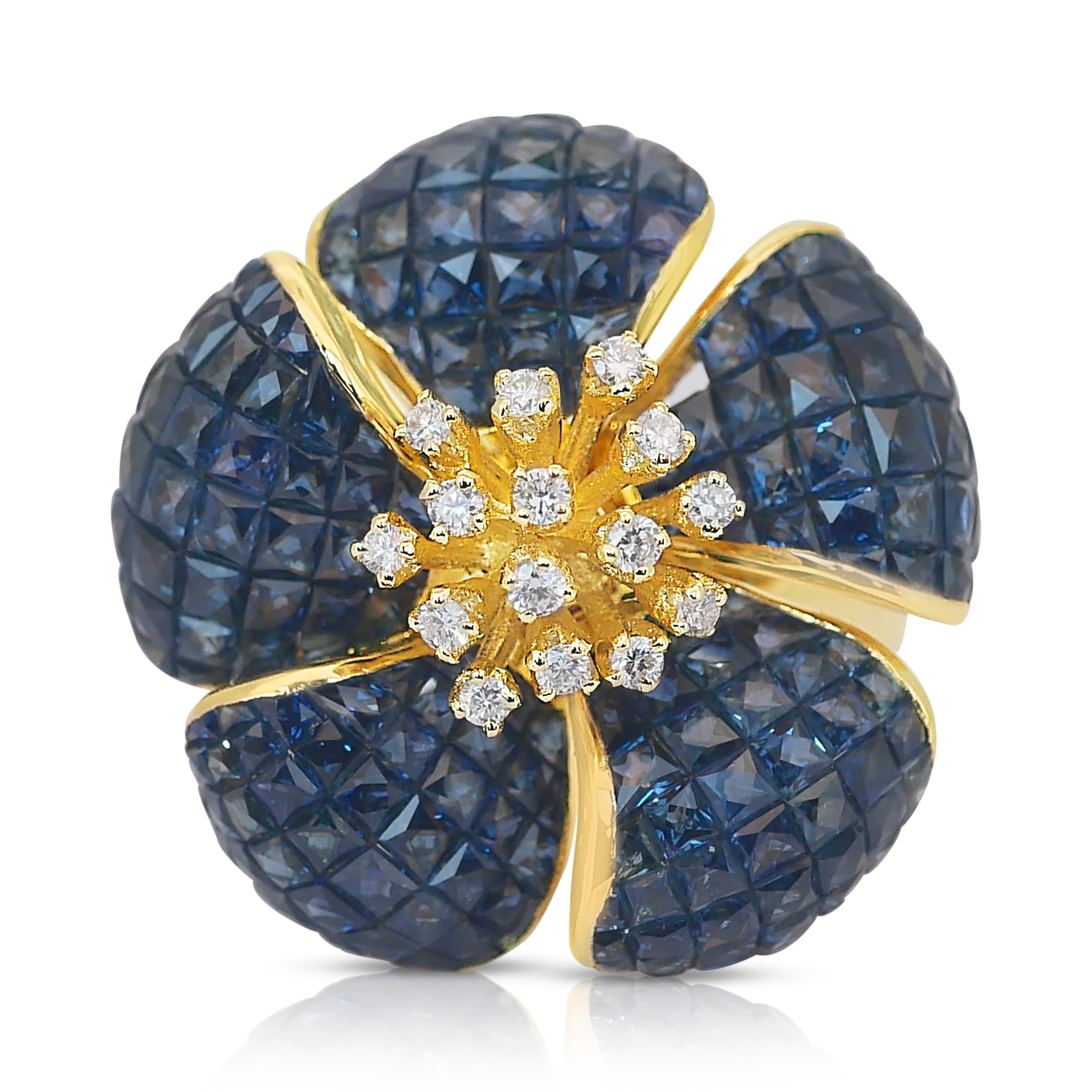 Magnifique bague cocktail en or jaune 14 carats, saphirs et diamants de 4,20 carats en vente 4