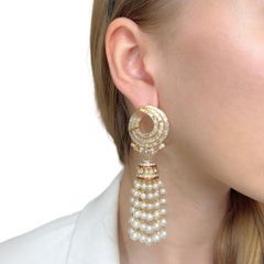 Beautiful 4.80ct All Cultured Pearls and Natural Diamonds Drop Earrings