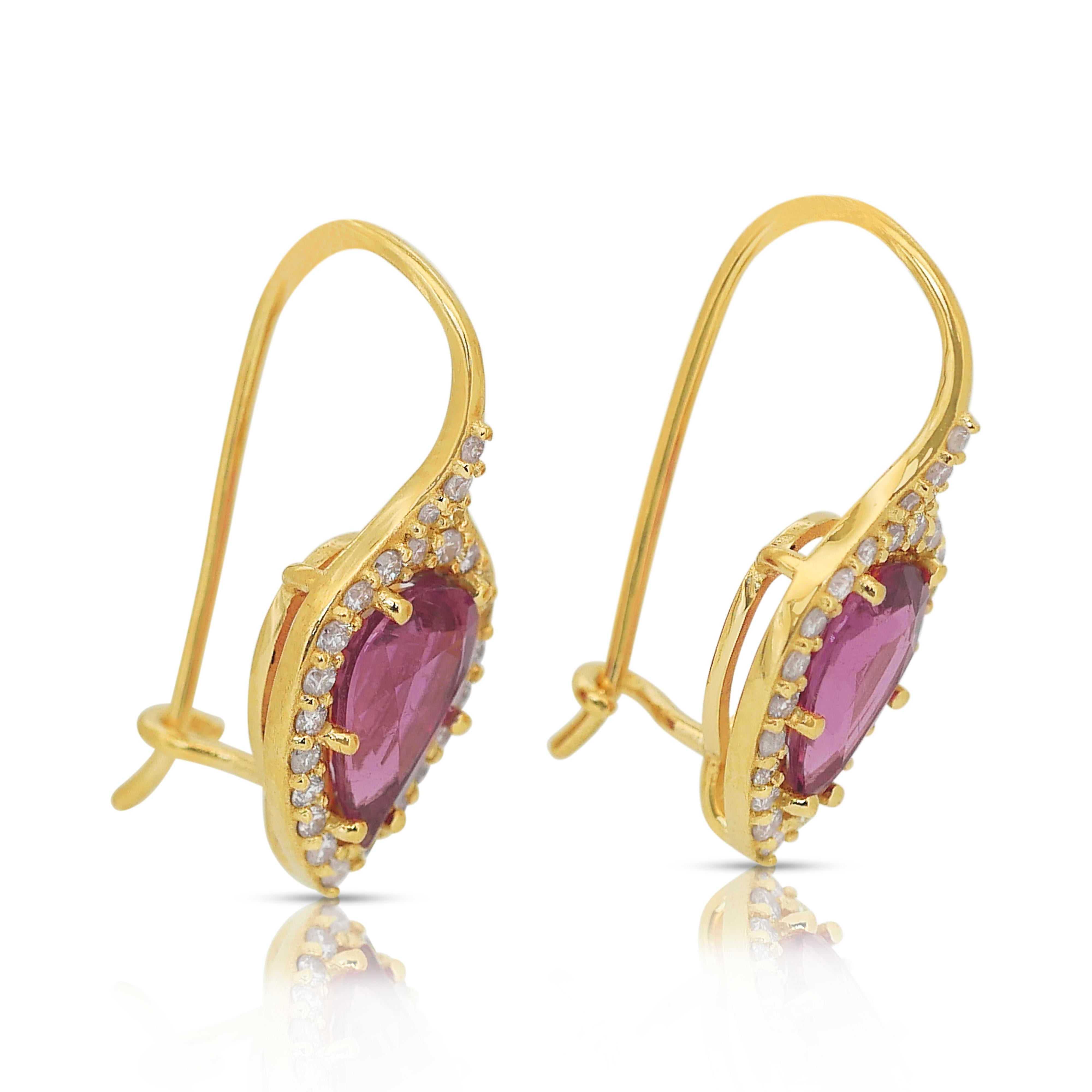 Beautiful 4.84ct Rubellites and Diamonds Earrings in 18k Yellow Gold In New Condition In רמת גן, IL