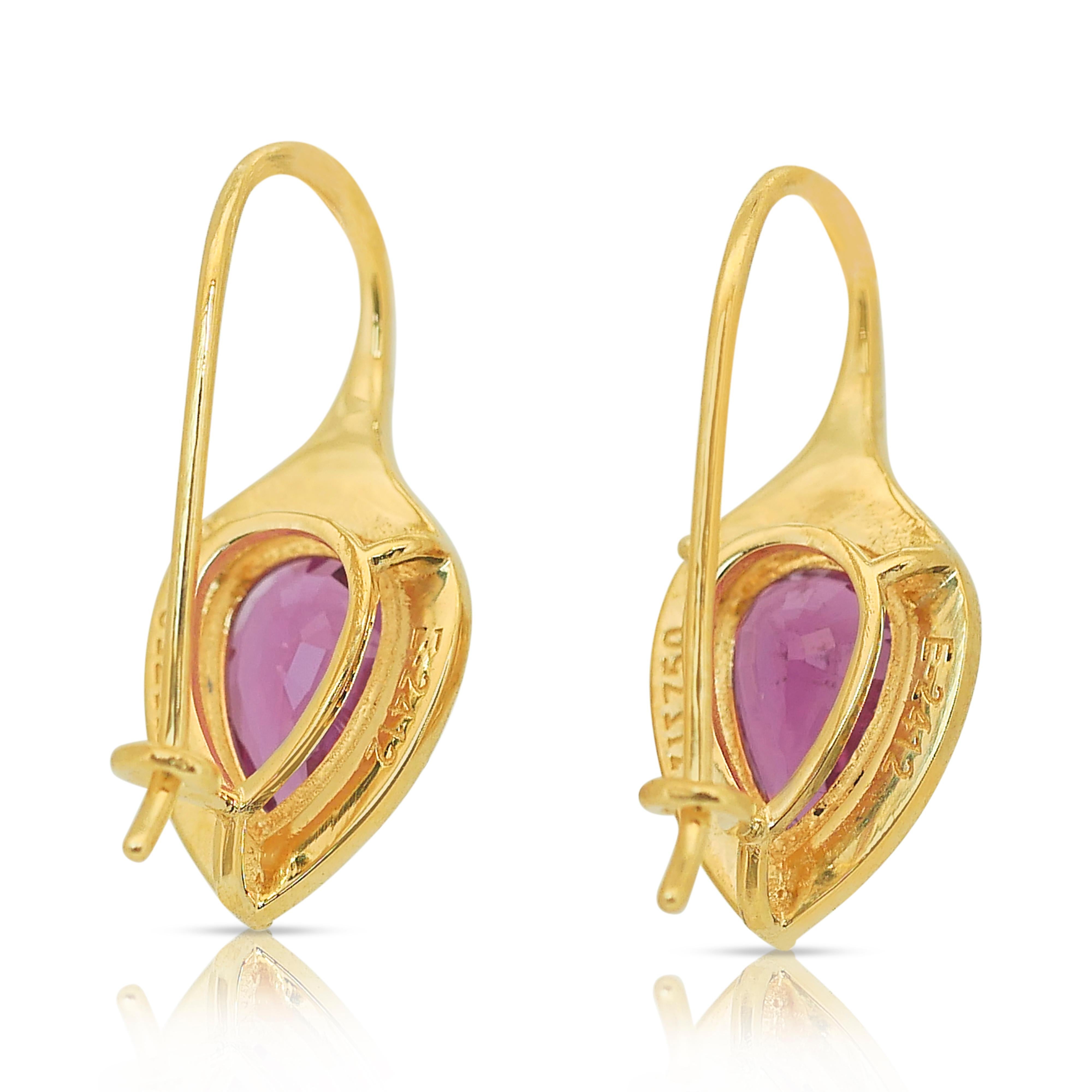 Beautiful 4.84ct Rubellites and Diamonds Earrings in 18k Yellow Gold 1