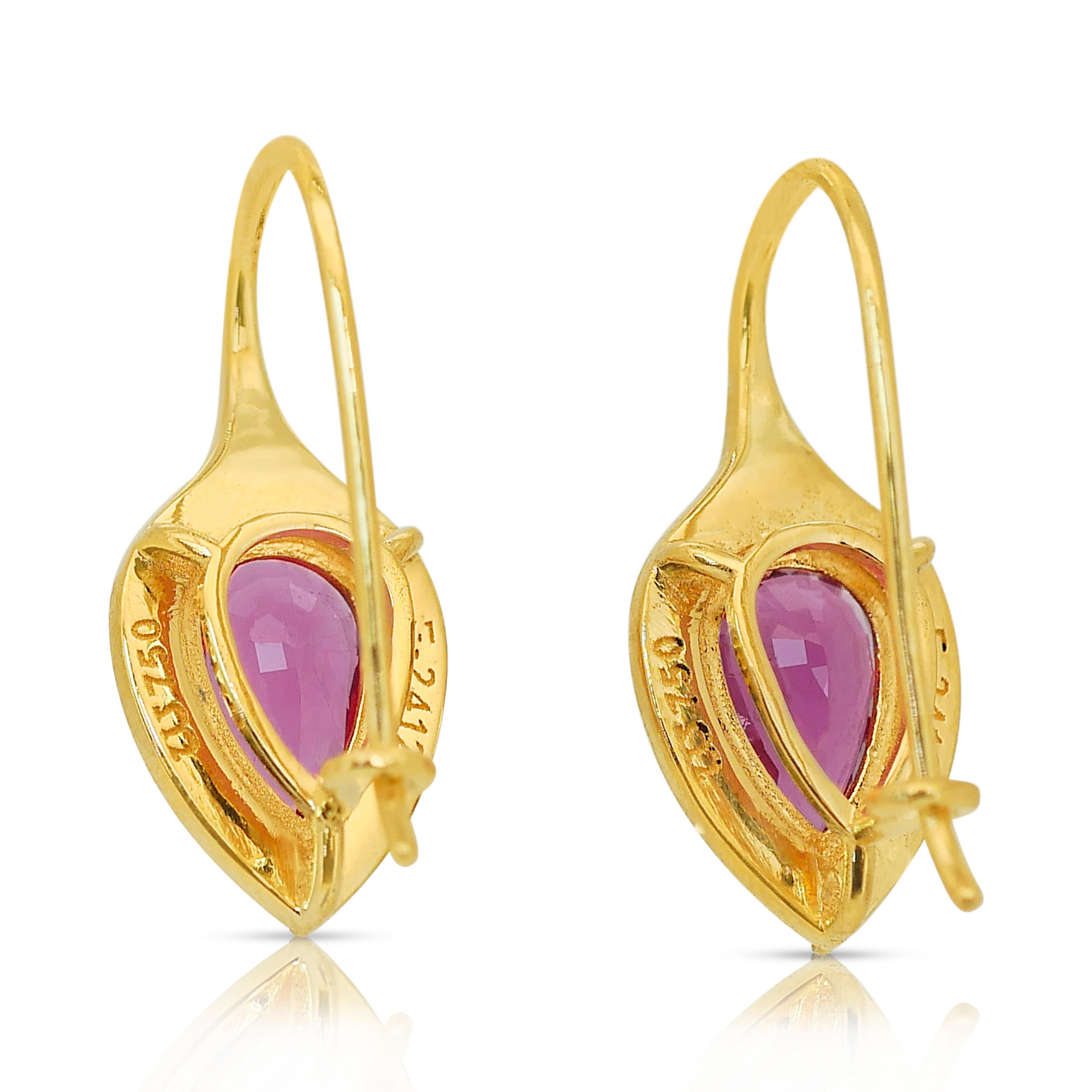 Beautiful 4.84ct Rubellites and Diamonds Earrings in 18k Yellow Gold 2