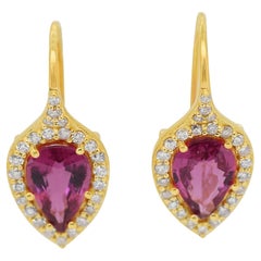 Beautiful 4.84ct Rubellites and Diamonds Earrings in 18k Yellow Gold