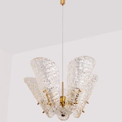 Beautiful 5 Leafs of Ice Glass and Brass Chandelier by Kalmar, 1960