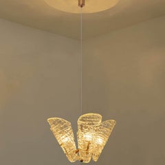 Beautiful 5 Leafs of Ice Glass and Brass Chandelier by Kalmar, 1960