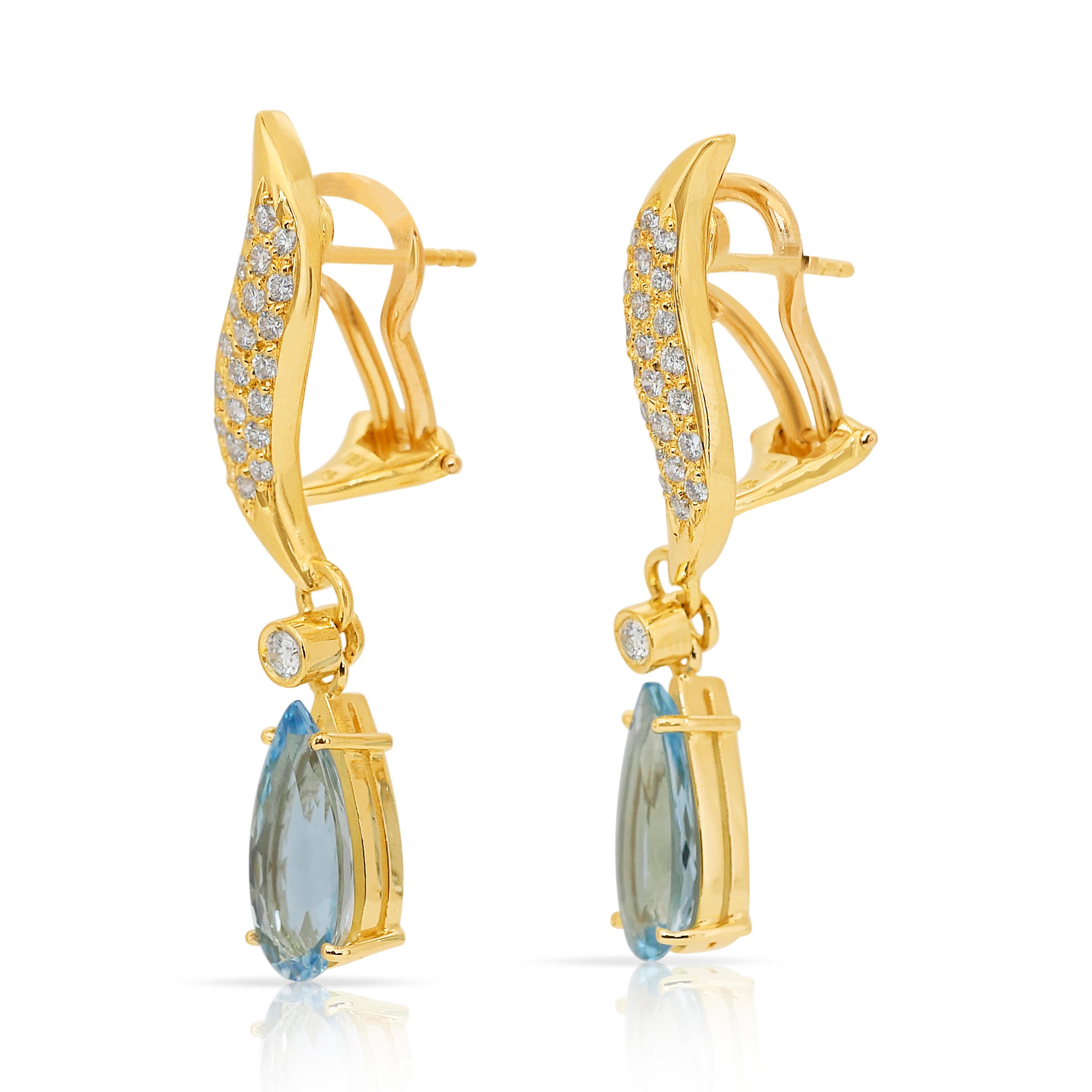 Magnifiques boucles d'oreilles en or jaune 18 carats, aigues-marines et diamants 5,32 carats en vente 2