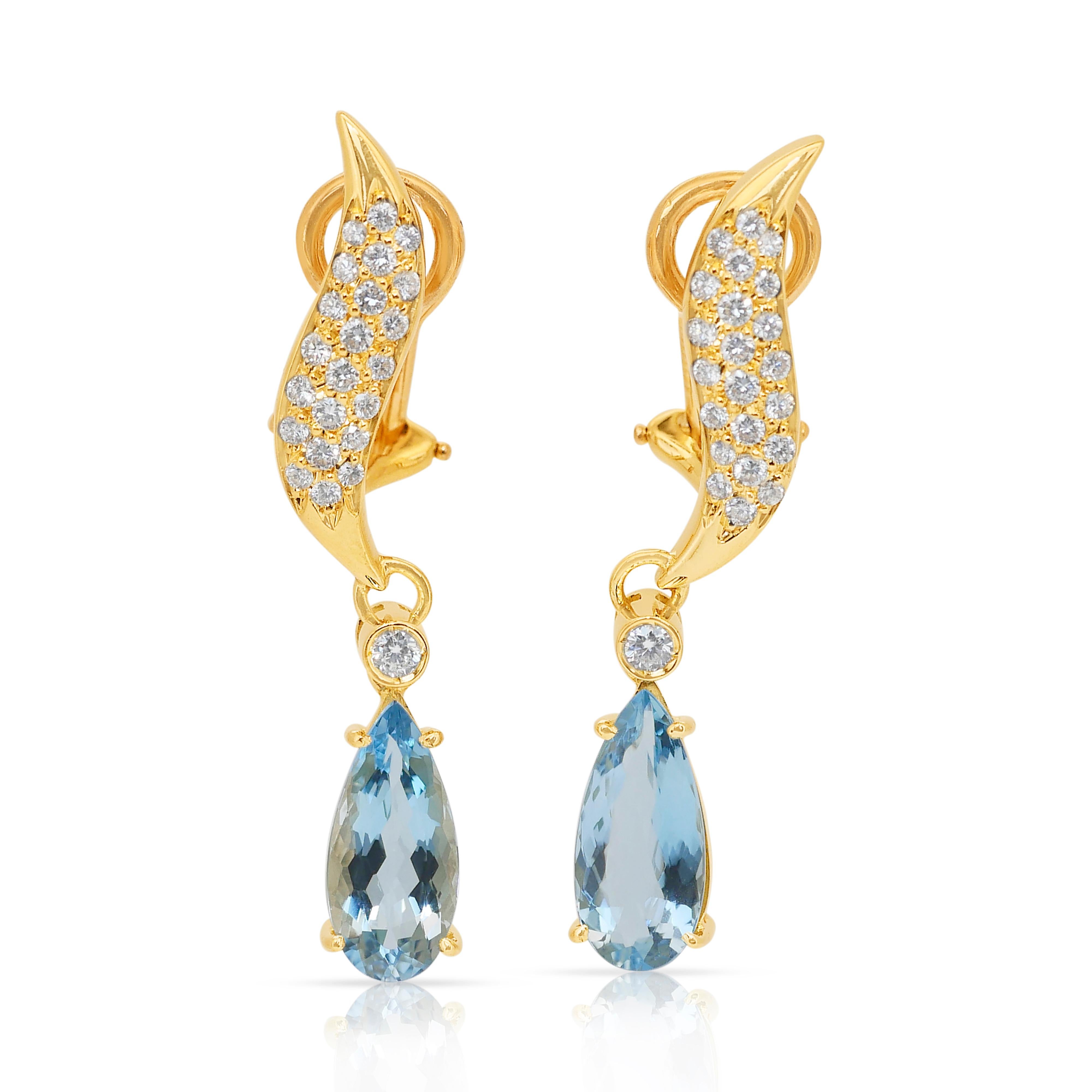 Magnifiques boucles d'oreilles en or jaune 18 carats, aigues-marines et diamants 5,32 carats en vente 4
