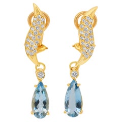 Bellissimi orecchini con acquamarine e diamanti da 5,32 carati in oro giallo 18 carati