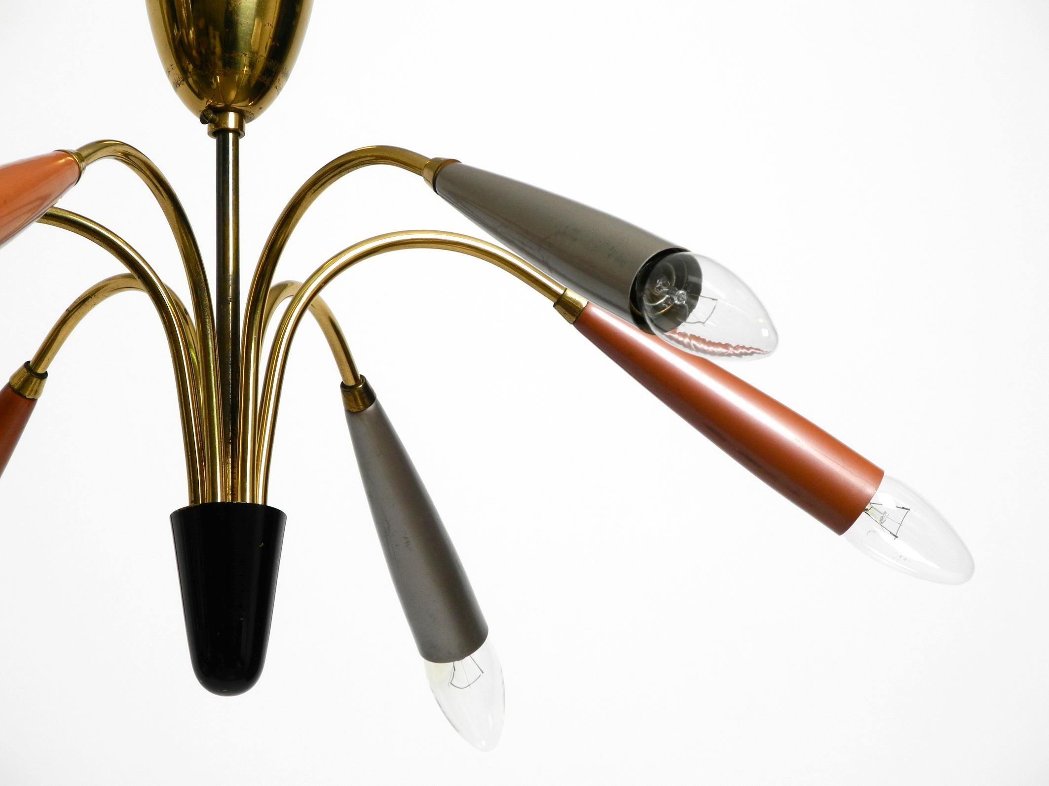 Beautiful 6 arm Mid Century Modern brass Sputnik chandelier For Sale 12