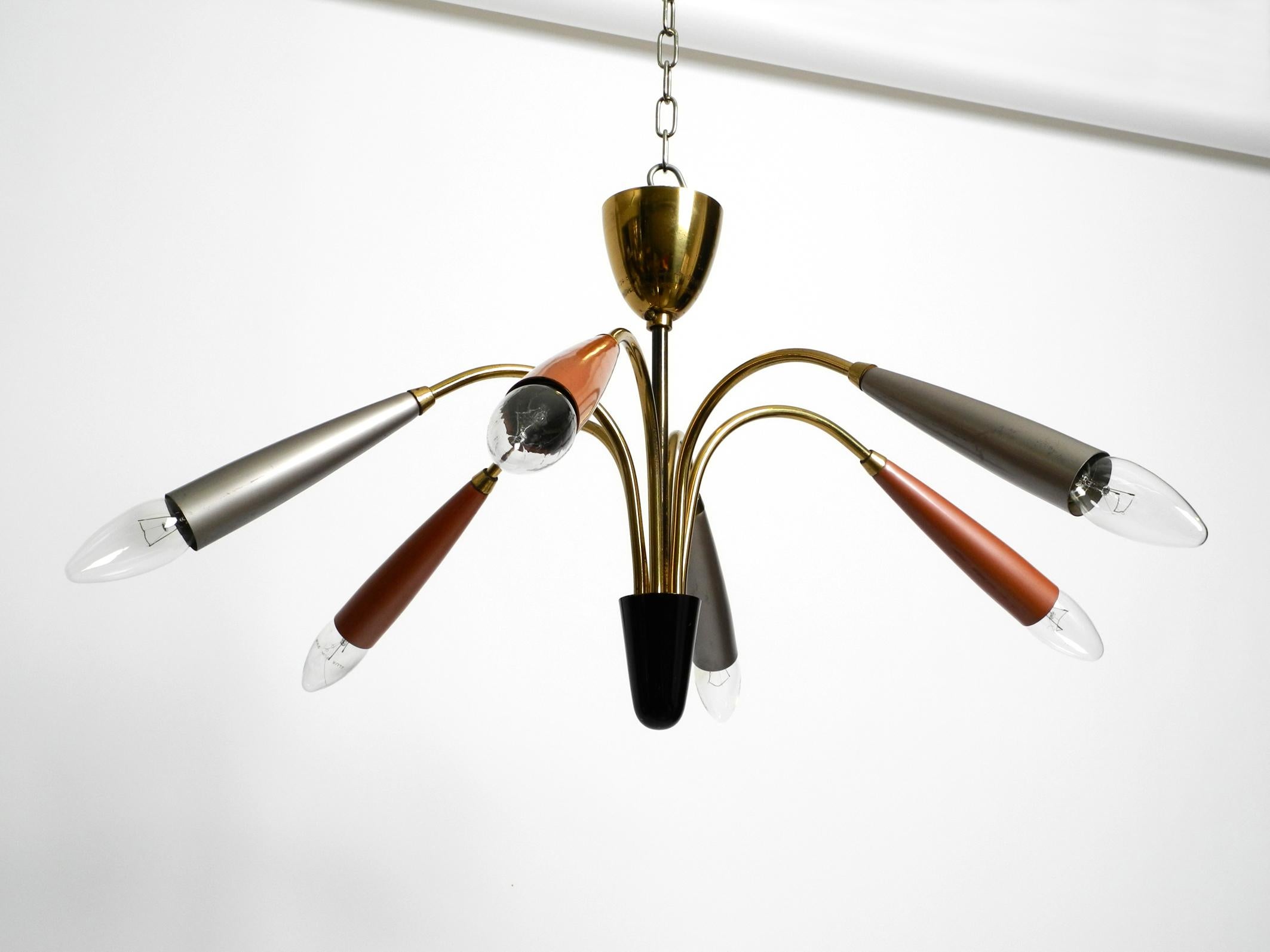 Beautiful 6 arm Mid Century Modern brass Sputnik chandelier For Sale 13