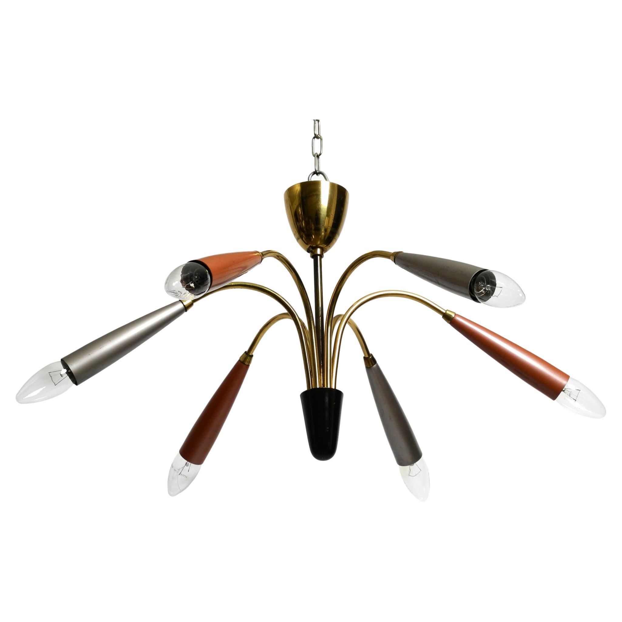 Schöner 6-armiger Mid Century Modern Messing Sputnik-Kronleuchter im Angebot