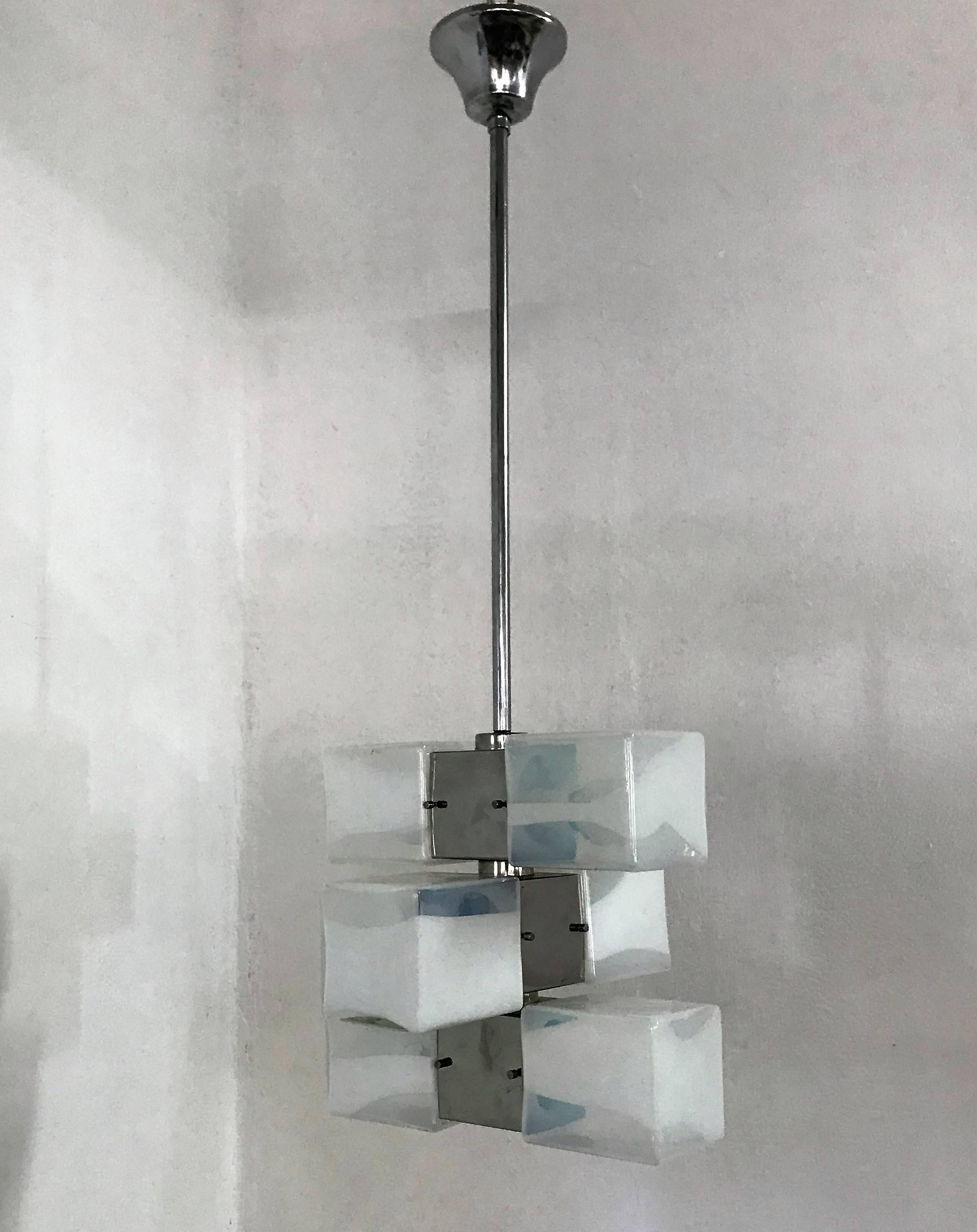 Space Age 6 Light Mid-Century Modern Chandelier by Carlo Nason for Mazzega in Murano Glass For Sale