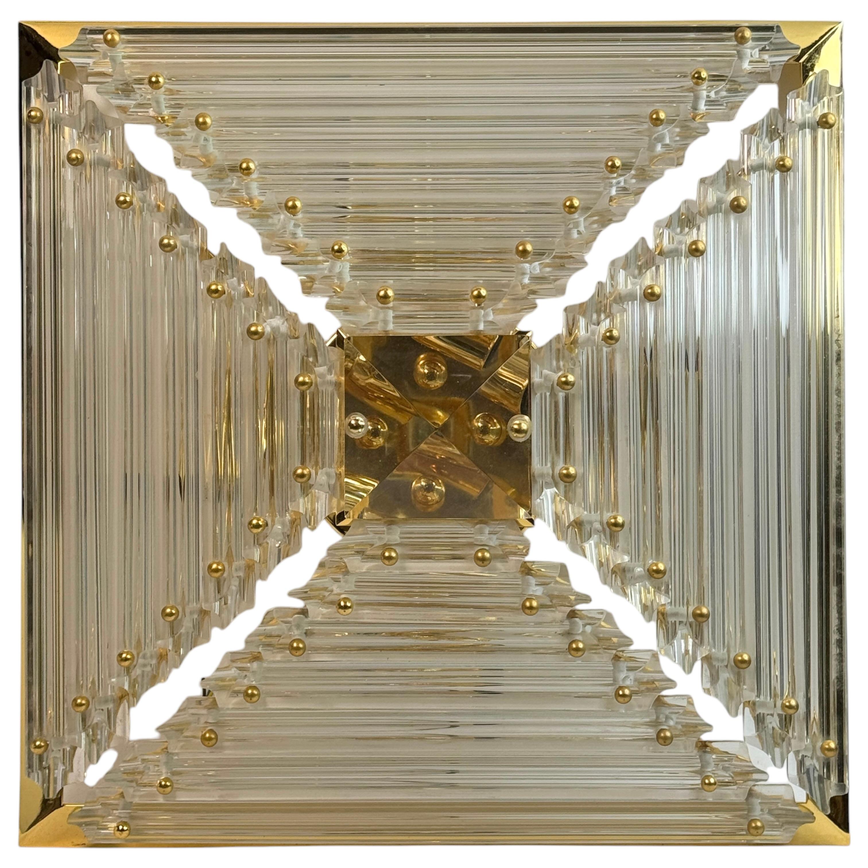 Moderne Magnifique lustre pyramide en verre de Murano à 6 lumières, Venini 1970 en vente