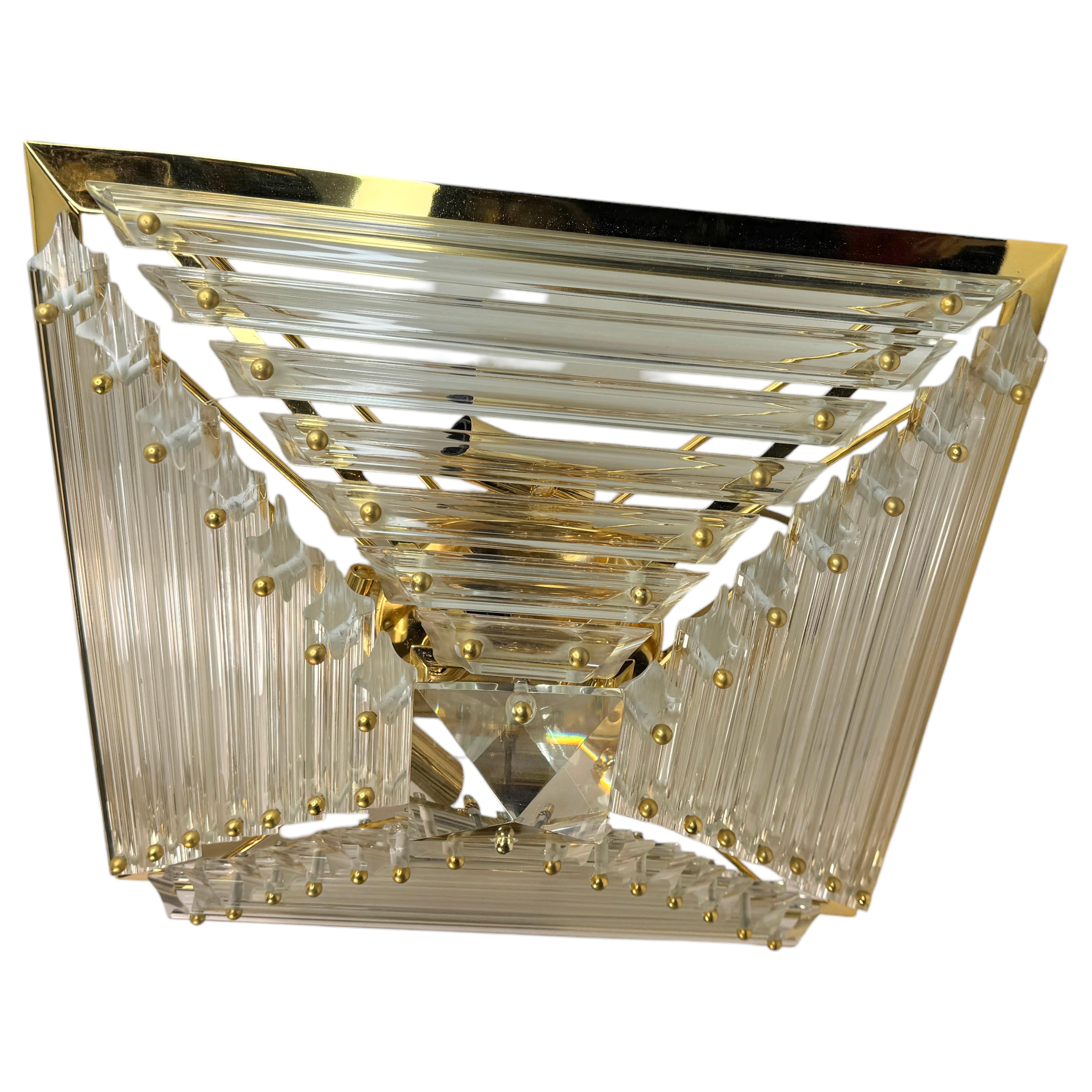Métal Magnifique lustre pyramide en verre de Murano à 6 lumières, Venini 1970 en vente