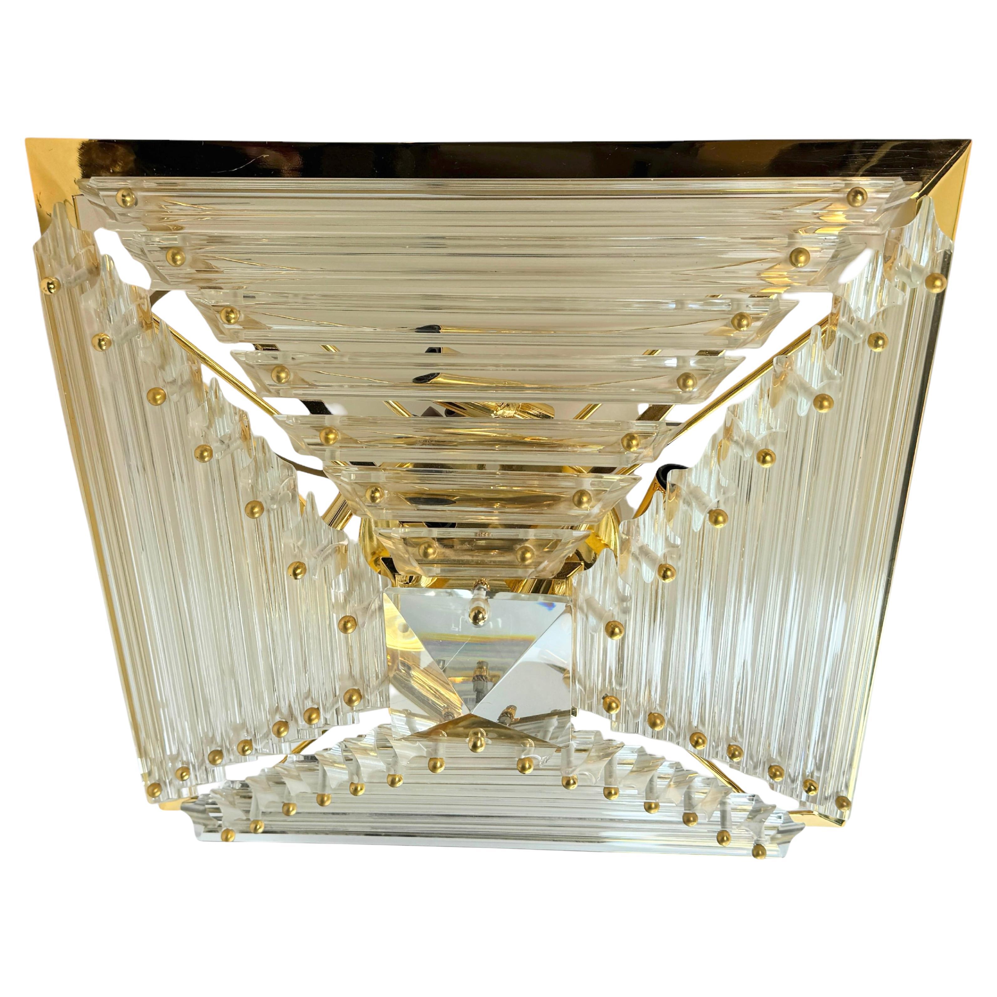Beautiful 6 Light Murano Glass Flush Mount Pyramid Chandelier, Venini 1970s