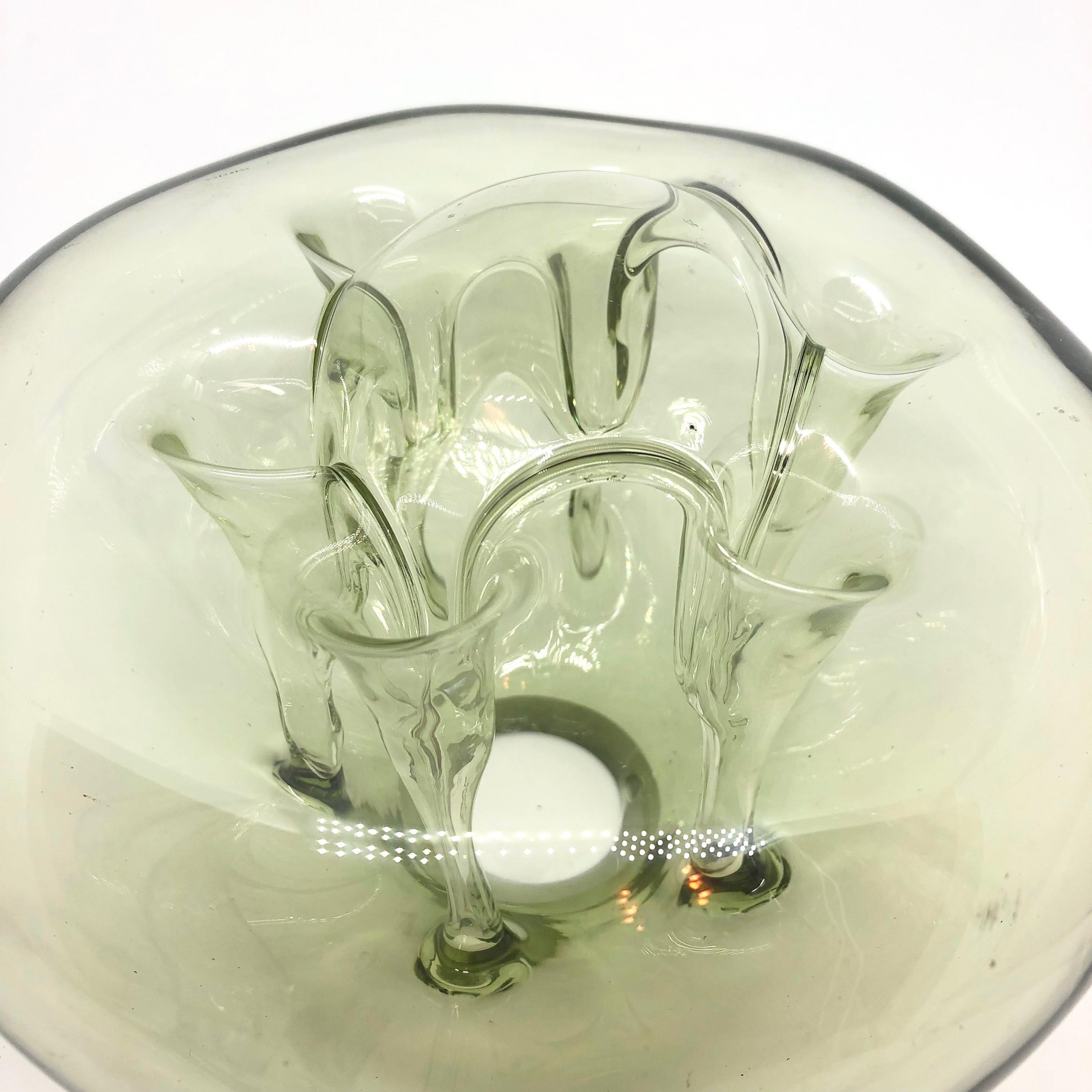 Serbian Beautiful 6 Tube Organic „Ikebana“ Object Glass Vase by Dragan Drobnjak 1970s