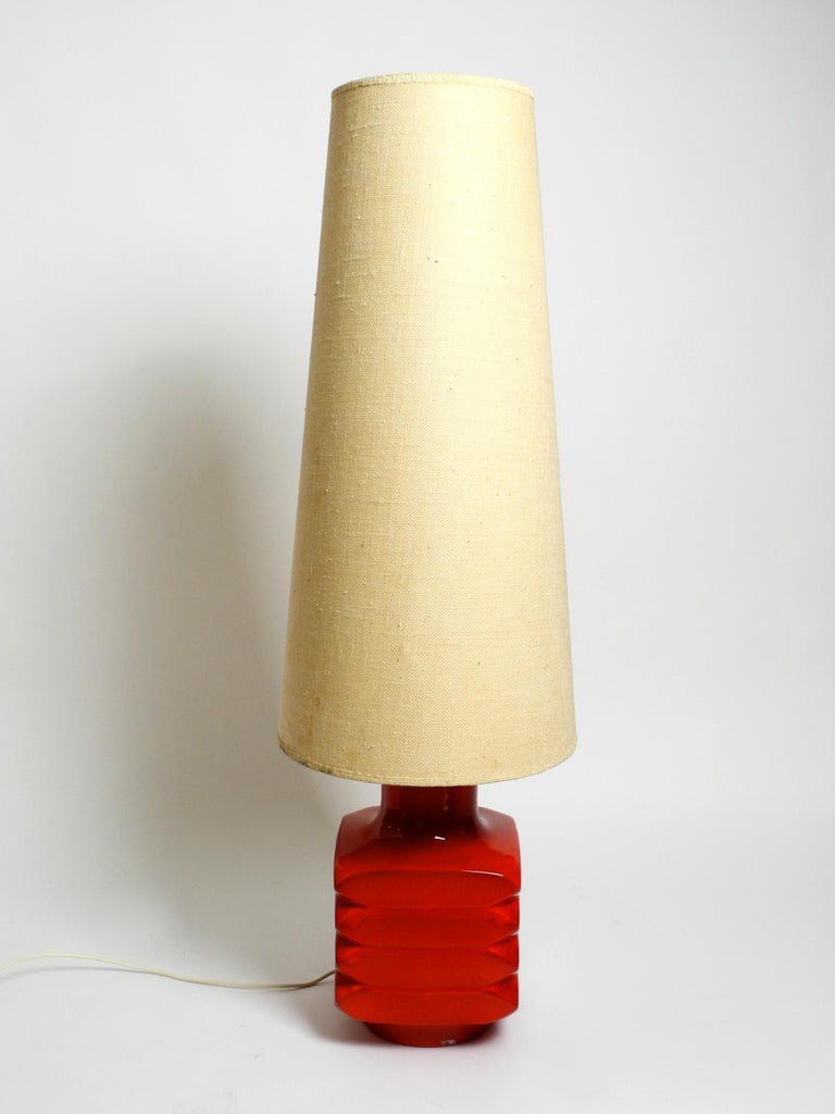Beautiful 60s Large Red Space Age Ceramic Floor Lamp with a Huge Original  Shade For Sale at 1stDibs