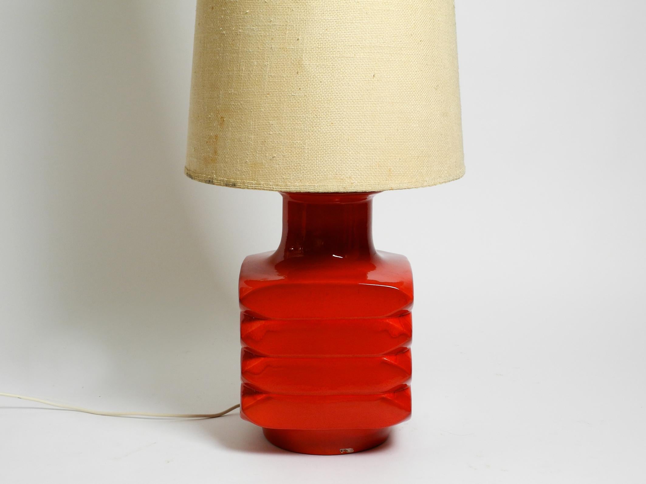 German Beautiful 60s Large Red Space Age Ceramic Floor Lamp with a Huge Original Shade For Sale