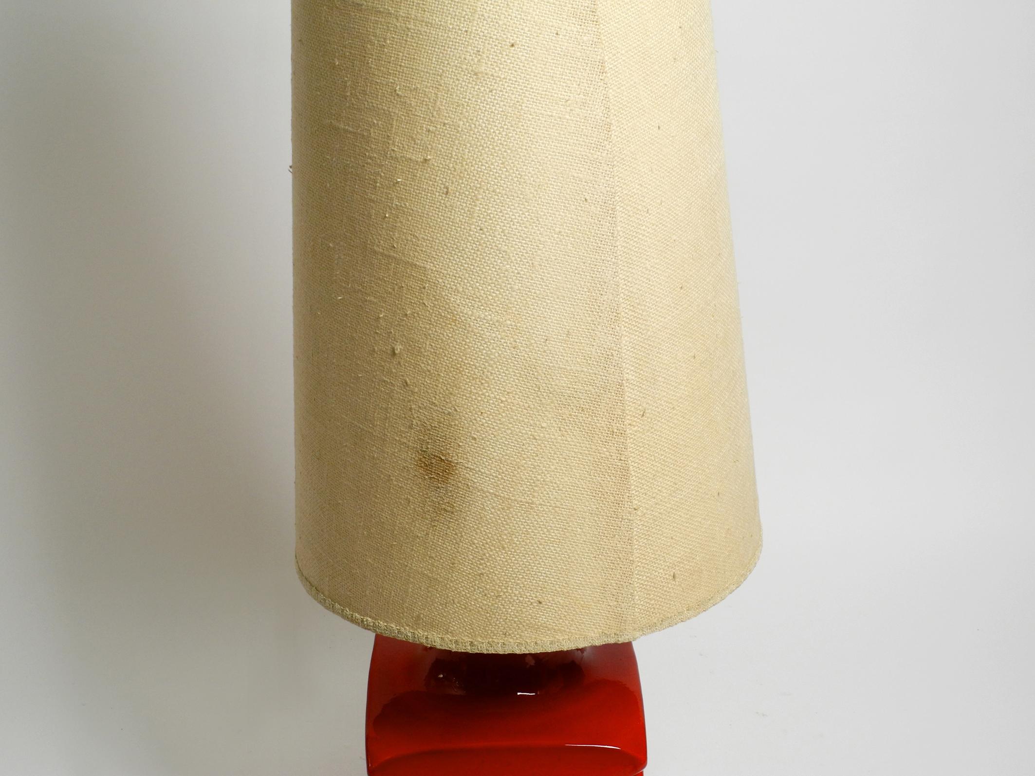 Beautiful 60s Large Red Space Age Ceramic Floor Lamp with a Huge Original Shade For Sale 2