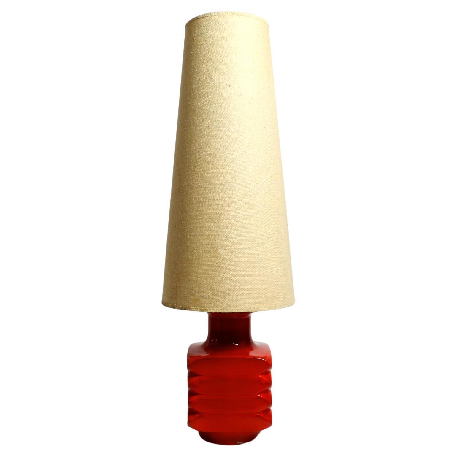 Beautiful 60s Large Red Space Age Ceramic Floor Lamp with a Huge Original Shade For Sale