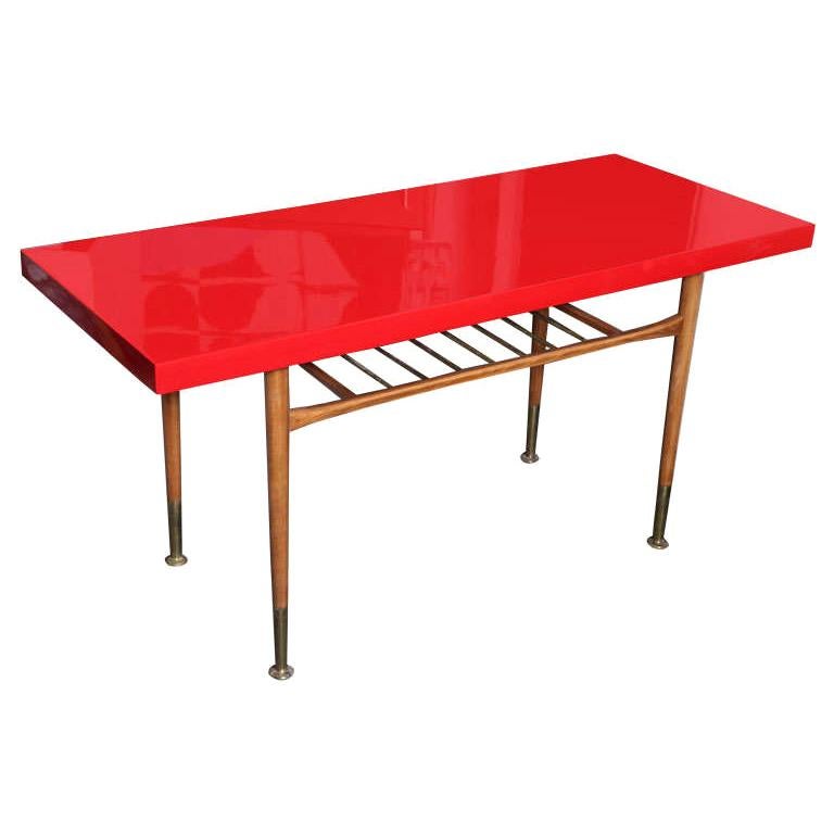 Beautiful  60's Red Top Sofa Table/TV DVR Table For Sale
