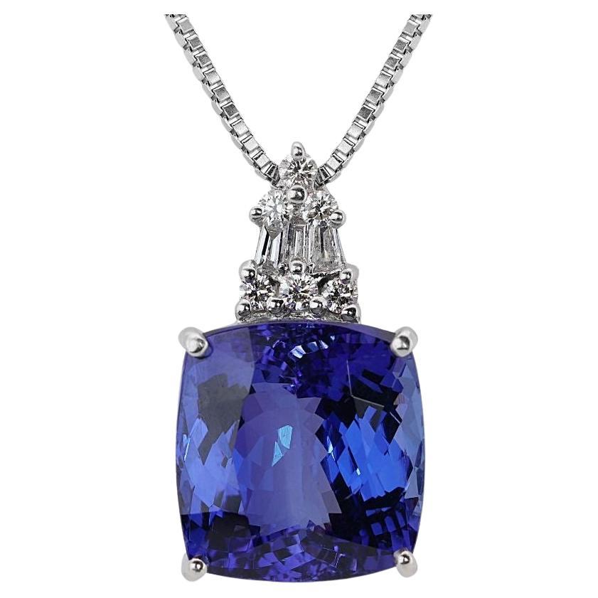 Magnifique pendentif en or blanc 18 carats avec tanzanite de 6,42 carats - (chaîne non incluse)