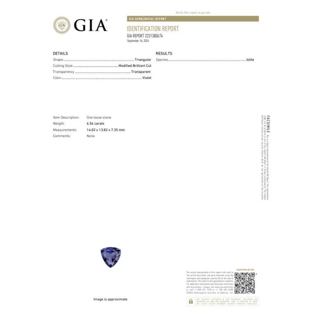 
This stunning 6.54-carat triangular-cut Iolite boasts a captivating violet hue, making it a truly unique and eye-catching gemstone. Its triangular shape enhances the depth of color and brilliance, making it an excellent choice for custom jewelry