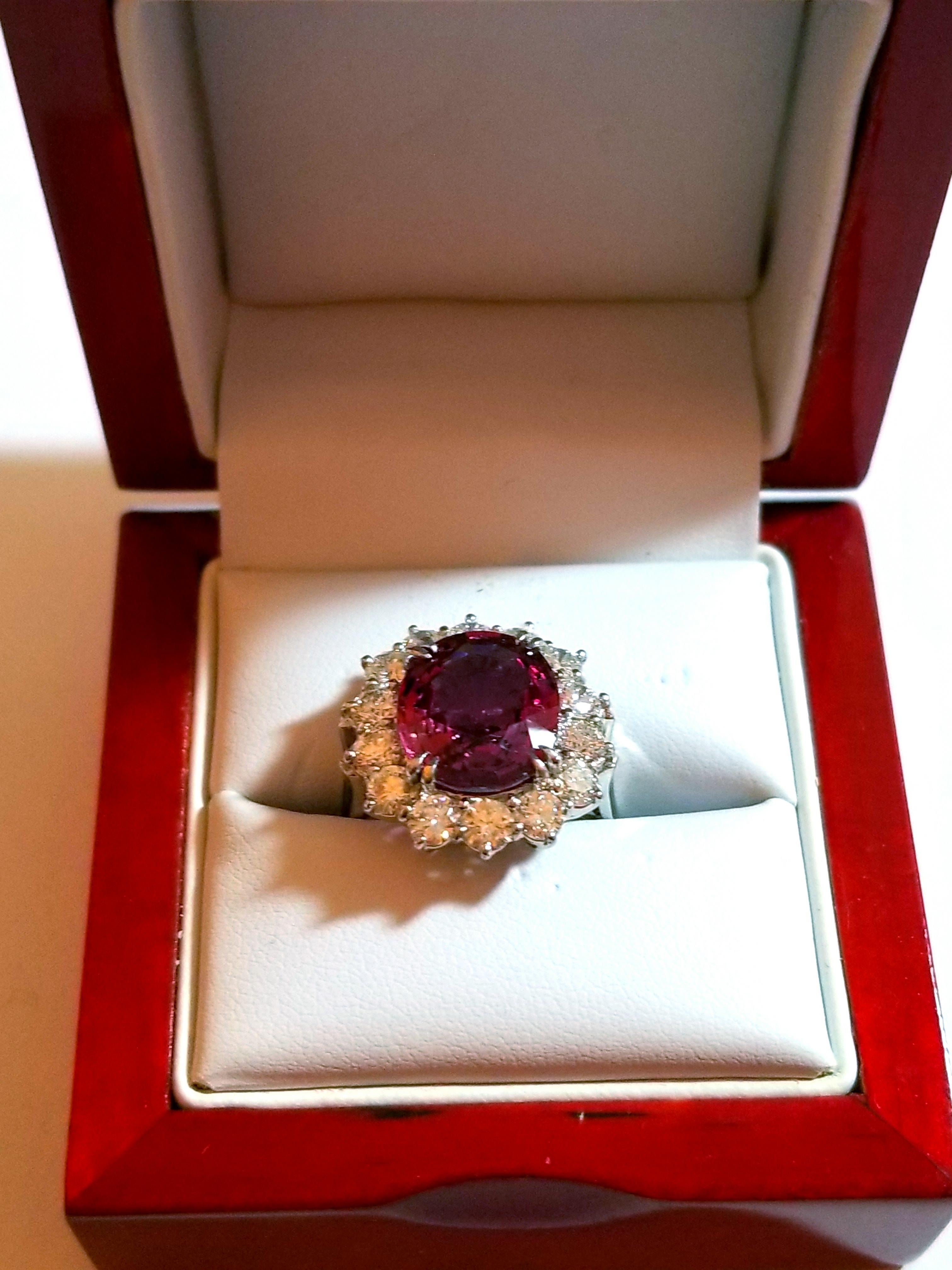 Victorian  NEW Cert 6.77CT Unheated Natural Vivid Hot Pink Spinel Diamond Ring in Platinum For Sale