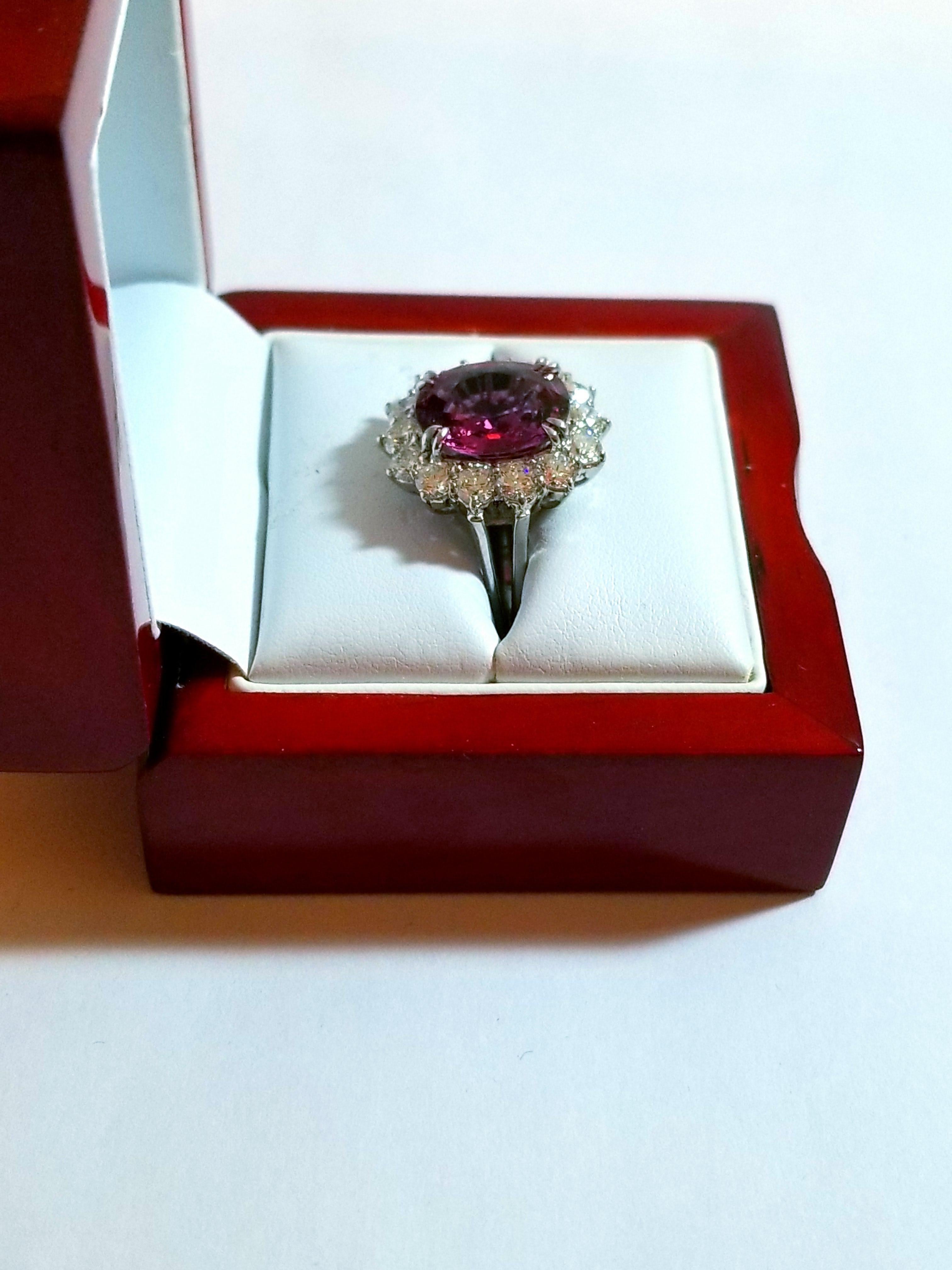  NEW Cert 6.77CT Unheated Natural Vivid Hot Pink Spinel Diamond Ring in Platinum For Sale 1