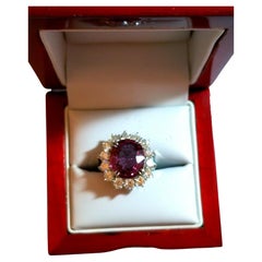 NEW Cert 6.77CT Unheated Natural Vivid Hot Pink Spinel Diamond Ring in Platinum