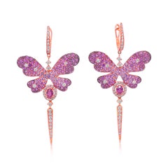 Beautiful 6.91ct Rubies and Diamonds Butterfly-Shaped Drop Earrings